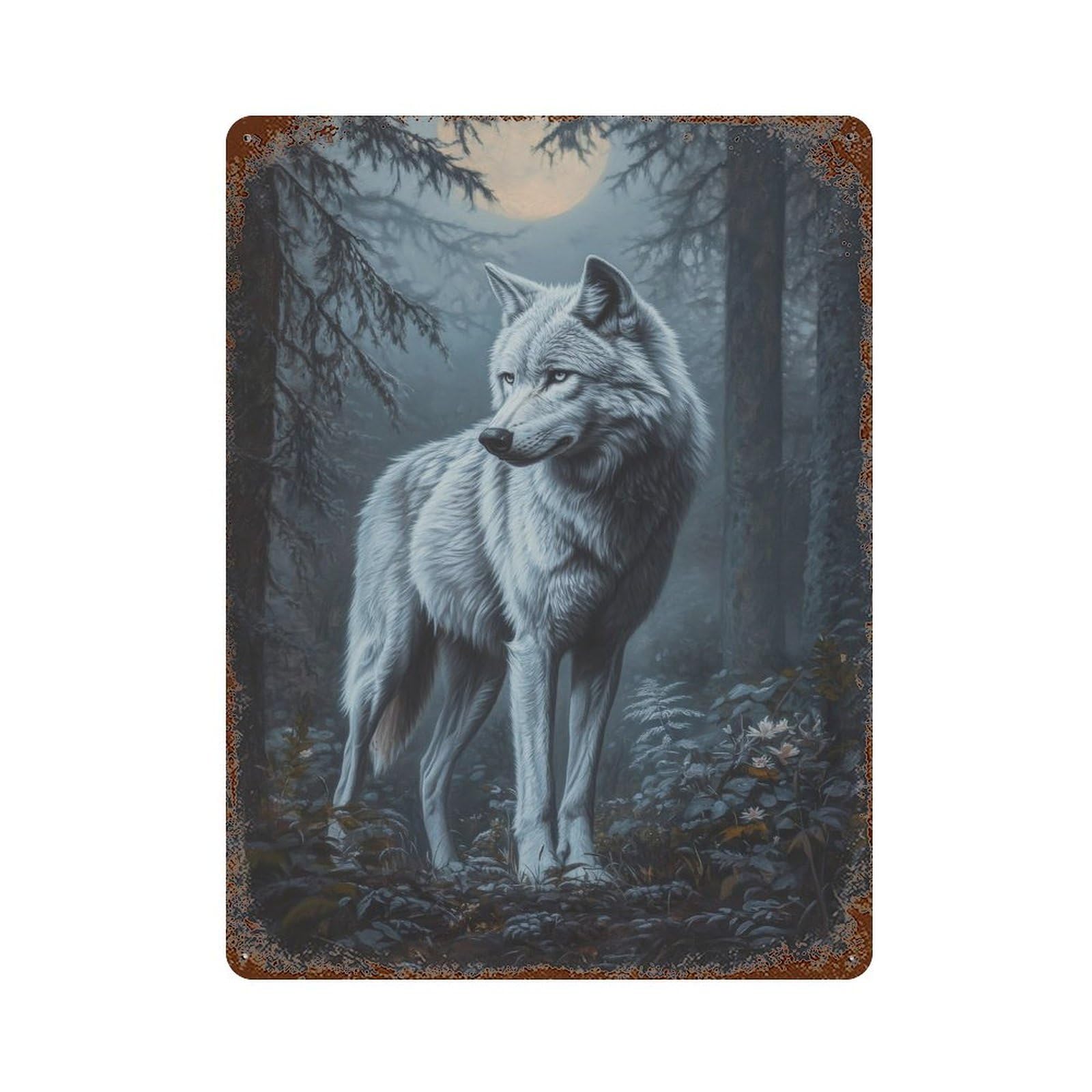 Wolf Cottagecore Dark Academia Decor Antique Animal Illustration Woodland Rustic Vintage Wall Decor Art Metal Tin Poster Modern Home Decor Art Home Bar Shop Decorations Vintage Sign 40x30cm