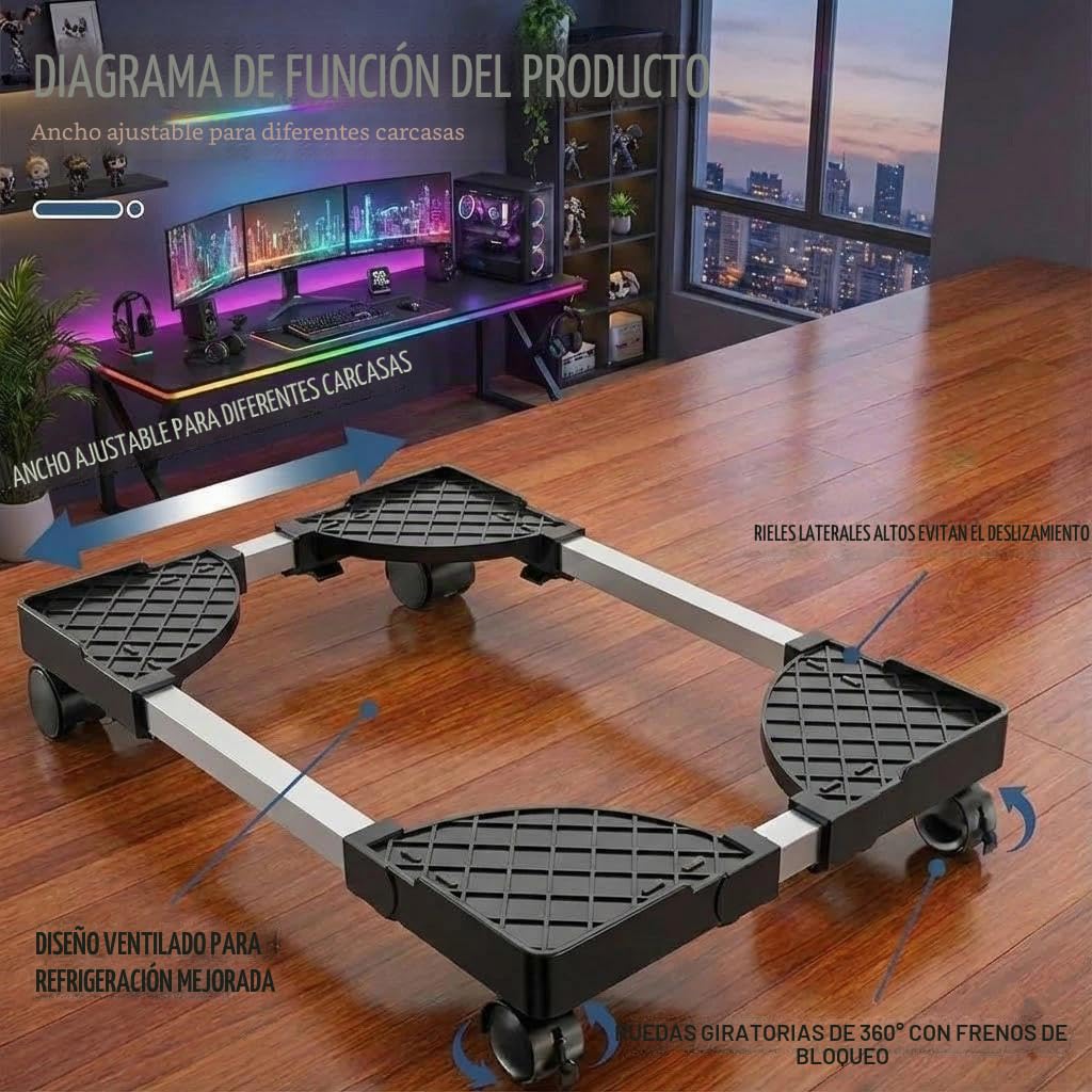 Soporte de Escritorio para Ordenador con Ruedas, Carro de CPU Negro