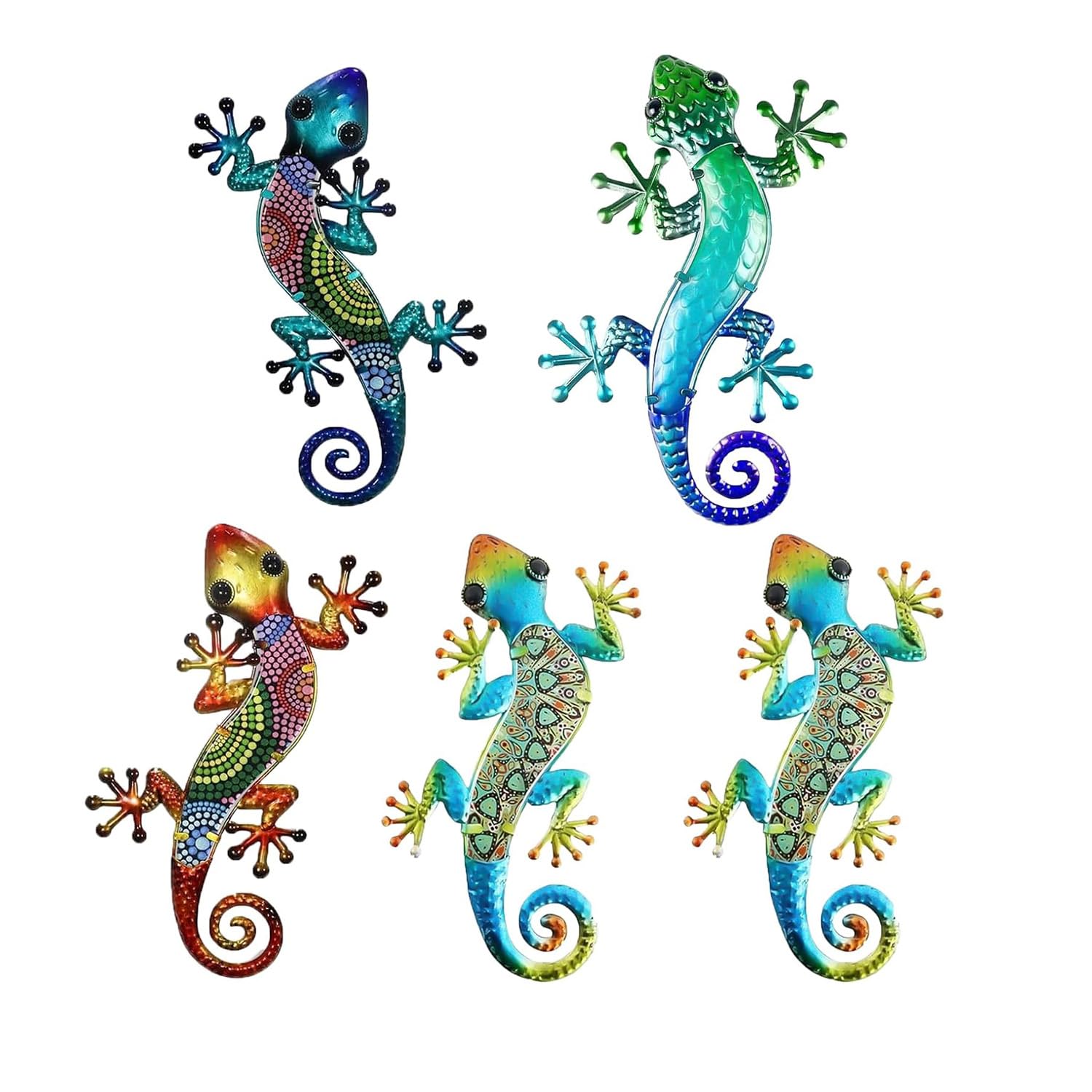 Wellrun Multicolor 5Pcs Acrylic Gecko Wall Decor,Lizard Wall Art Hanging Ornaments,Outdoor Garden Fence Decorations For Backyard Porch Patio
