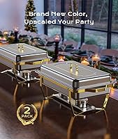 Vista 5 de Platos de Roce para Buffet 2 Pack, 9QT [Colores Oro Elegante y Plata] Juego de Platos de Roce de Acero Inoxidable para Buffet