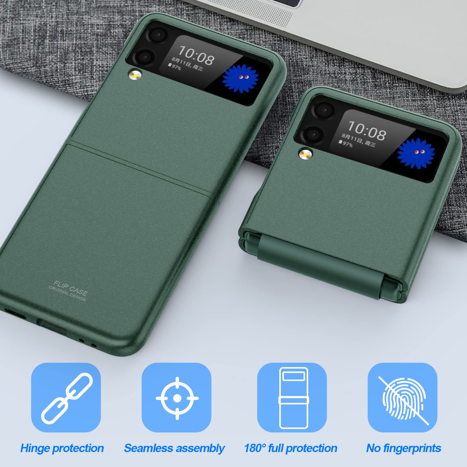 Funda para Galaxy Z Flip 3, con bisagra de silicona deslizante para Samsung Z Flip 3 5G, funda delgada antideslizante resistente al desgaste Z Flip 3 para Samsung Z Flip 3 5G 2021 (verde) 2