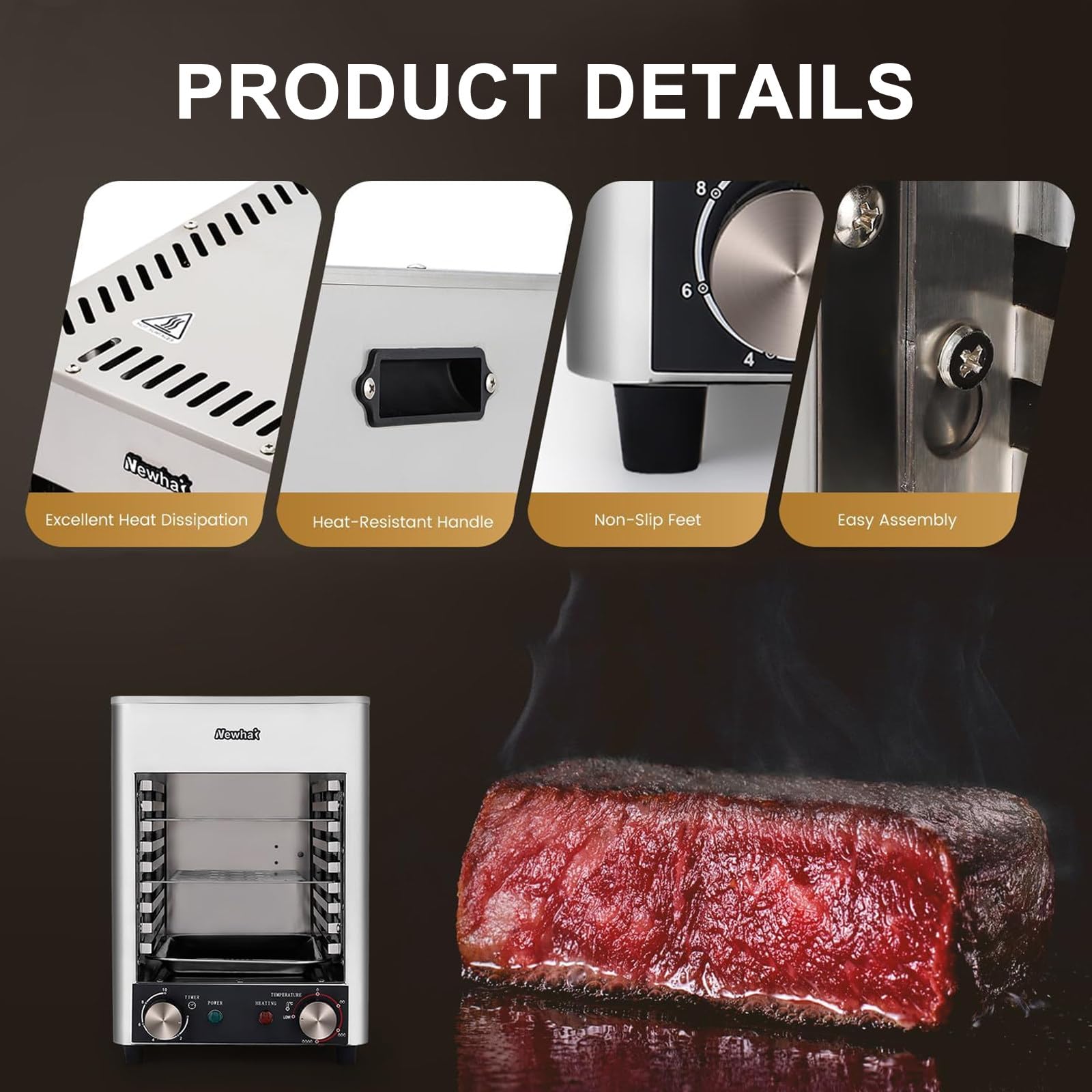 Forno Grill Multistrato Commerciale, Grill Elettrico per bistecche da 1700 W e 3400 W, Grill Elettrico per bistecche da Interno, Temperatura Regolabile, per Carne di Manzo, Verdure