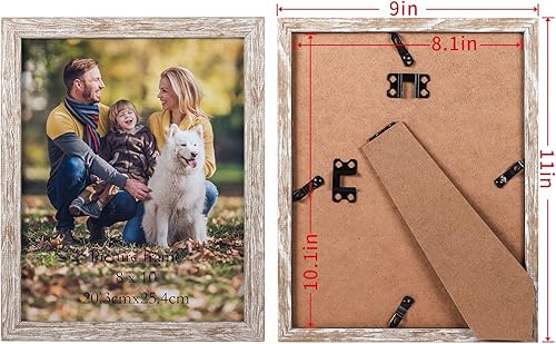 Miniatura 4 de Lyeasw Juego de 12 portarretratos rústicos de 8 x 10 pulgadas, marcos de fotos de granja con múltiples vetas de madera para pared o mesa, color beige
