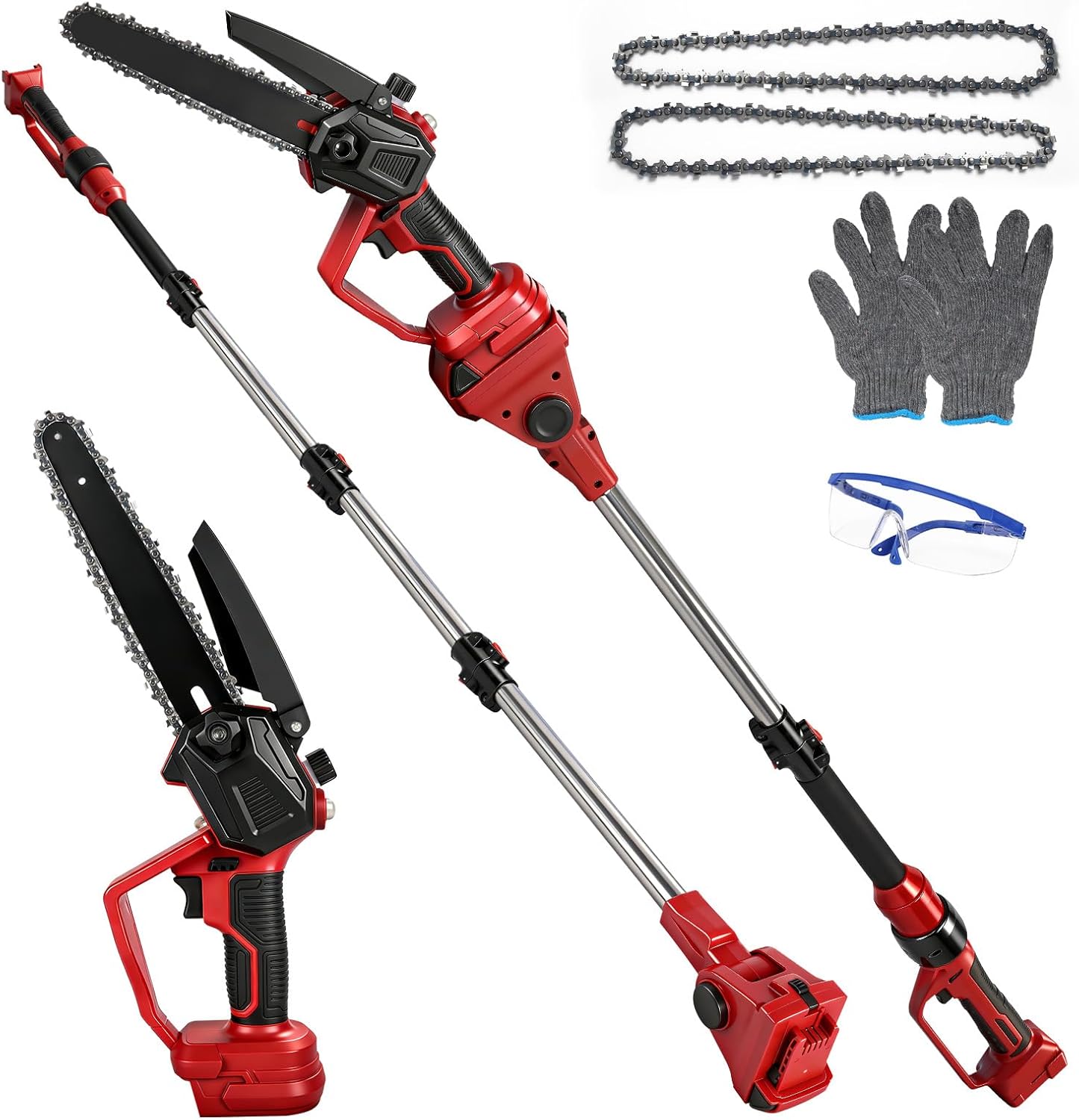 8 Inch Cordless Chainsaw for Milwaukee M18 Battery, Brushless 2-IN-1 Pole Chain Saw, Up to 15FT Reach, Electric Pole Saw with Auto Oiling, Safety Lock for Tree Wood Cutting (No Battery)