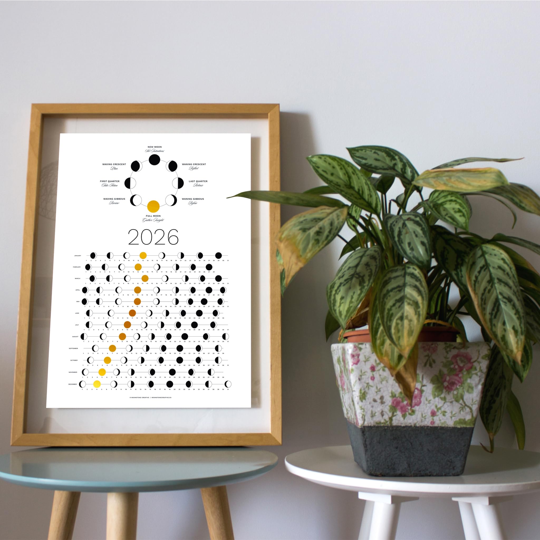 2026 Gold Moon Phase Calendar (SHIPS FLAT) Hangable Lunar Wall