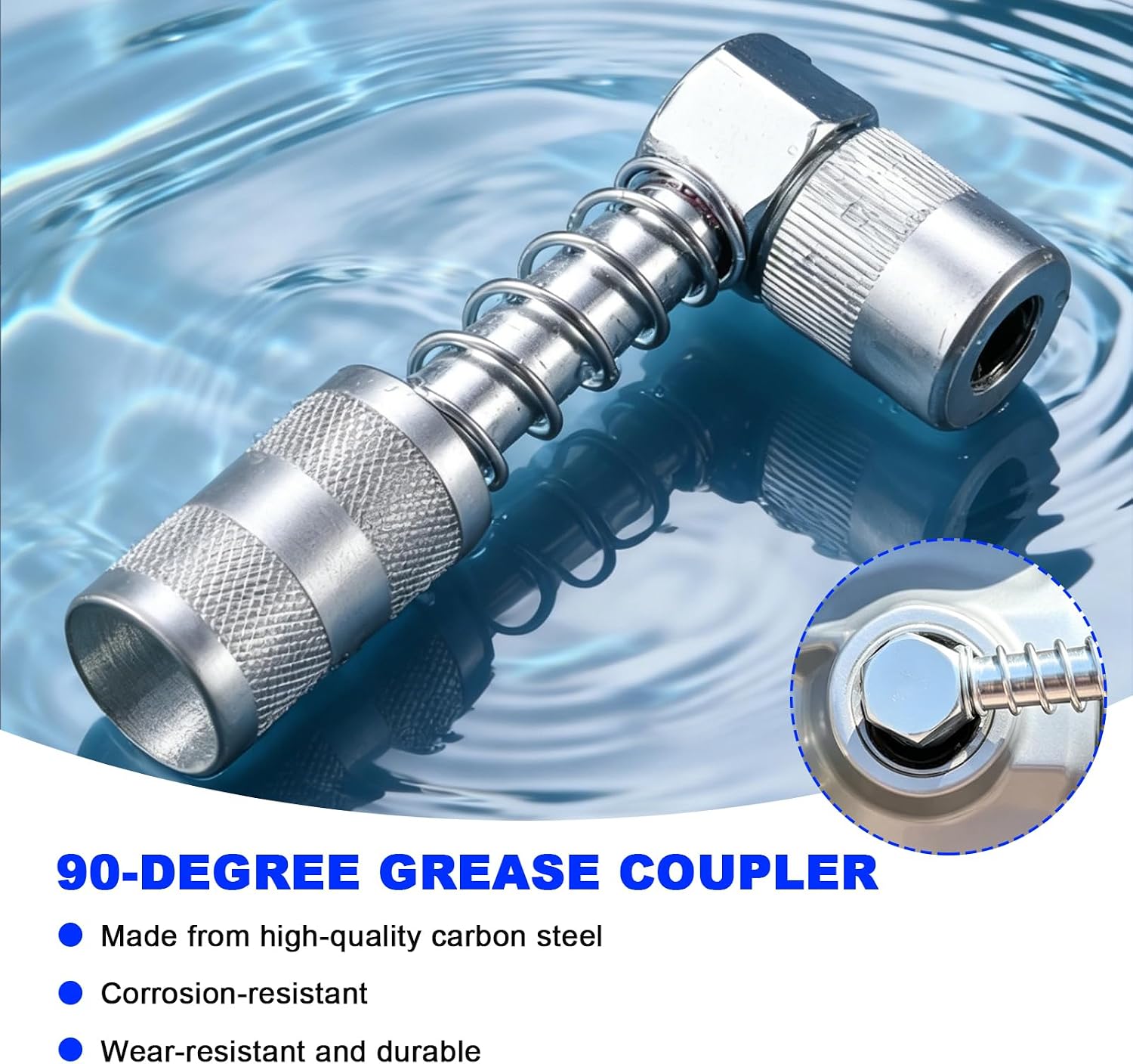 90 Degree Grease Coupler Adapter, Right Angle Grease Gun Fitting Adapter with Sleeve for Tight Spaces, Heavy Duty Steel Coupler Lubrication Tool for Car Truck Industrial Use (Coupler) image 3