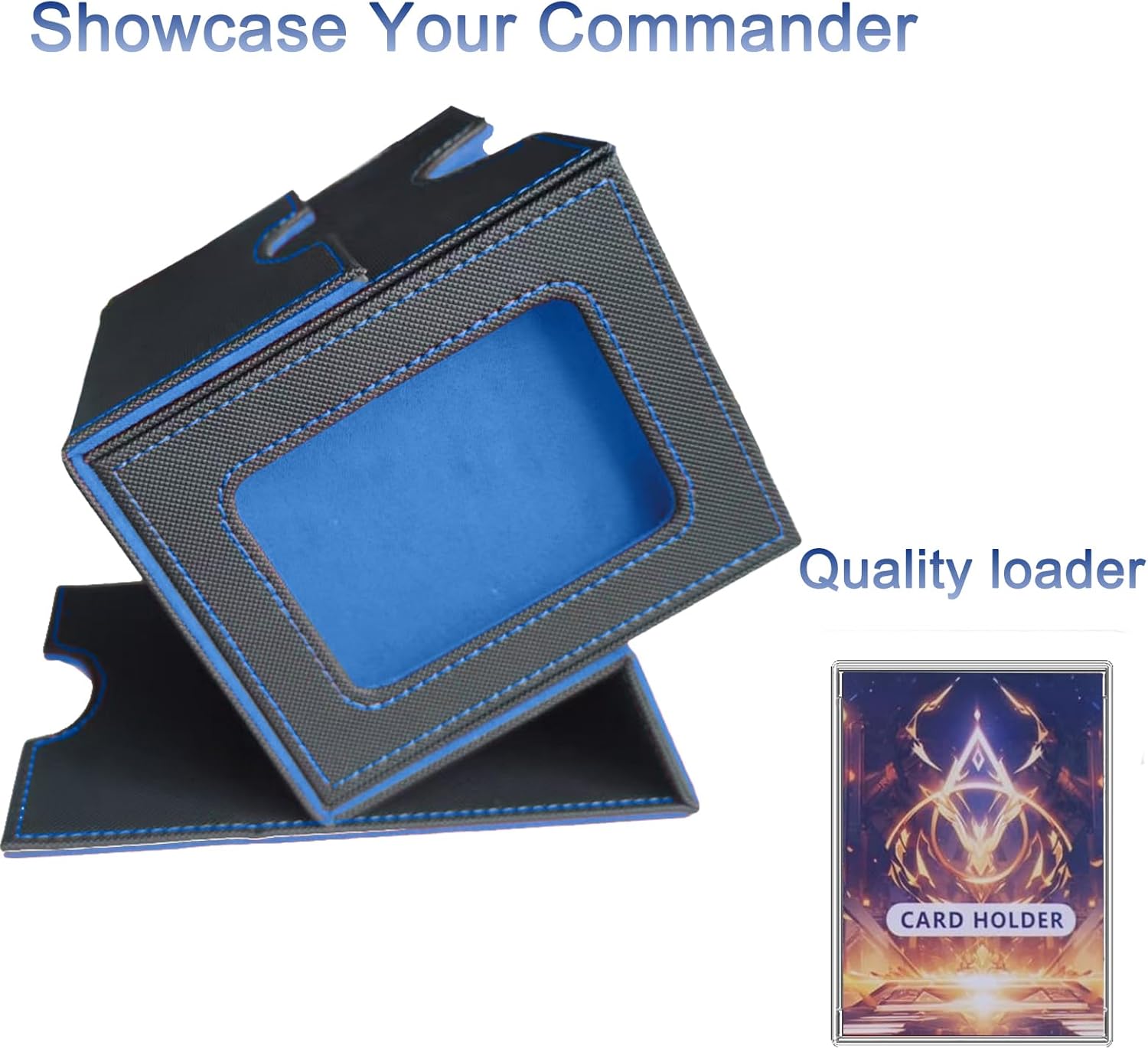 CMFYlive Card Deck Box for Commander Display MTG Deck Box Gamegenic Card Fits 100+ Double Sleeved Cards Magic Commander Storage Boxes with 2 Dividers and 2 Toploader Fit for Magic Cards Black/Blue
