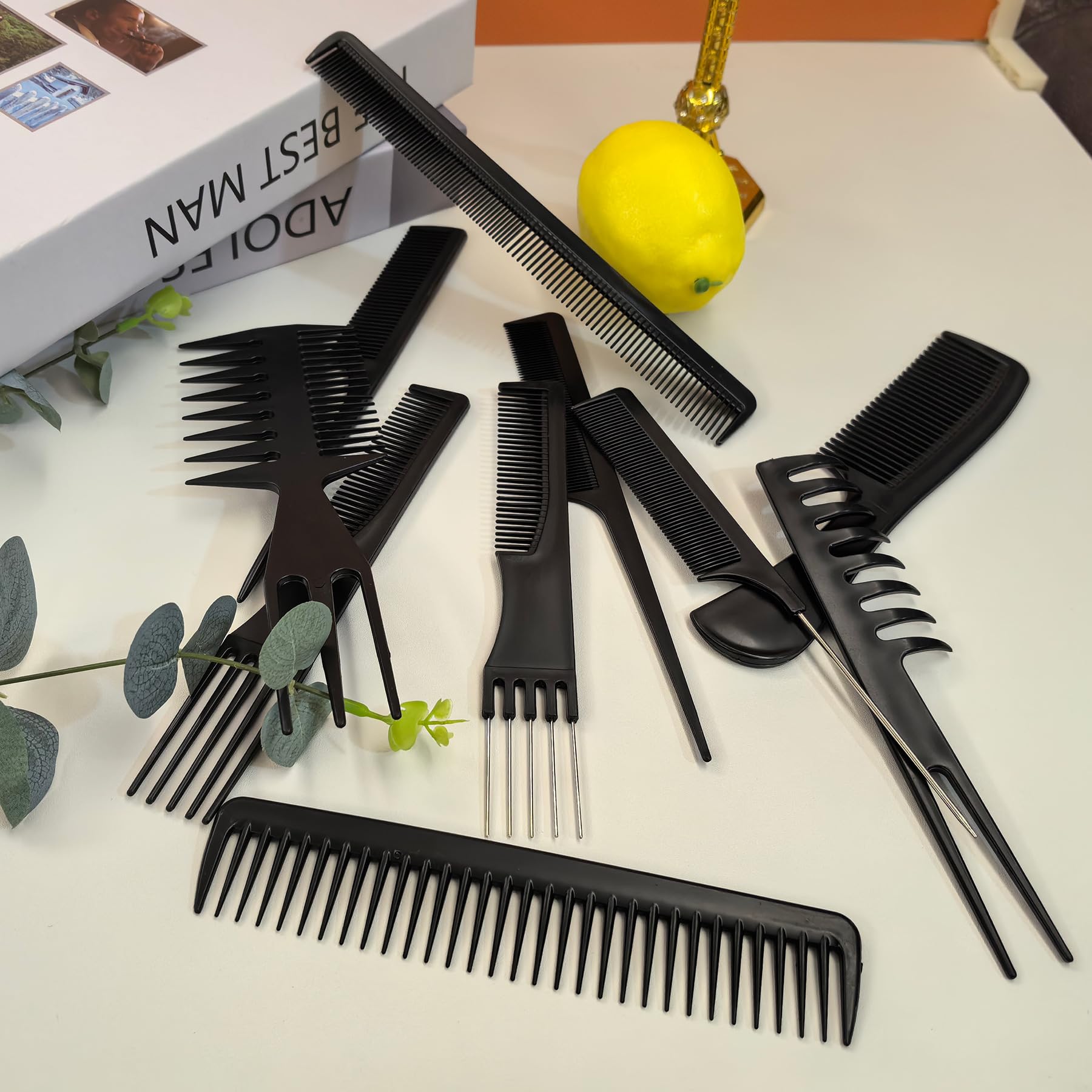 Juego de 10 peines para estilistas – Paquete variado profesional con peines para todo tipo de cabello y estilos 5