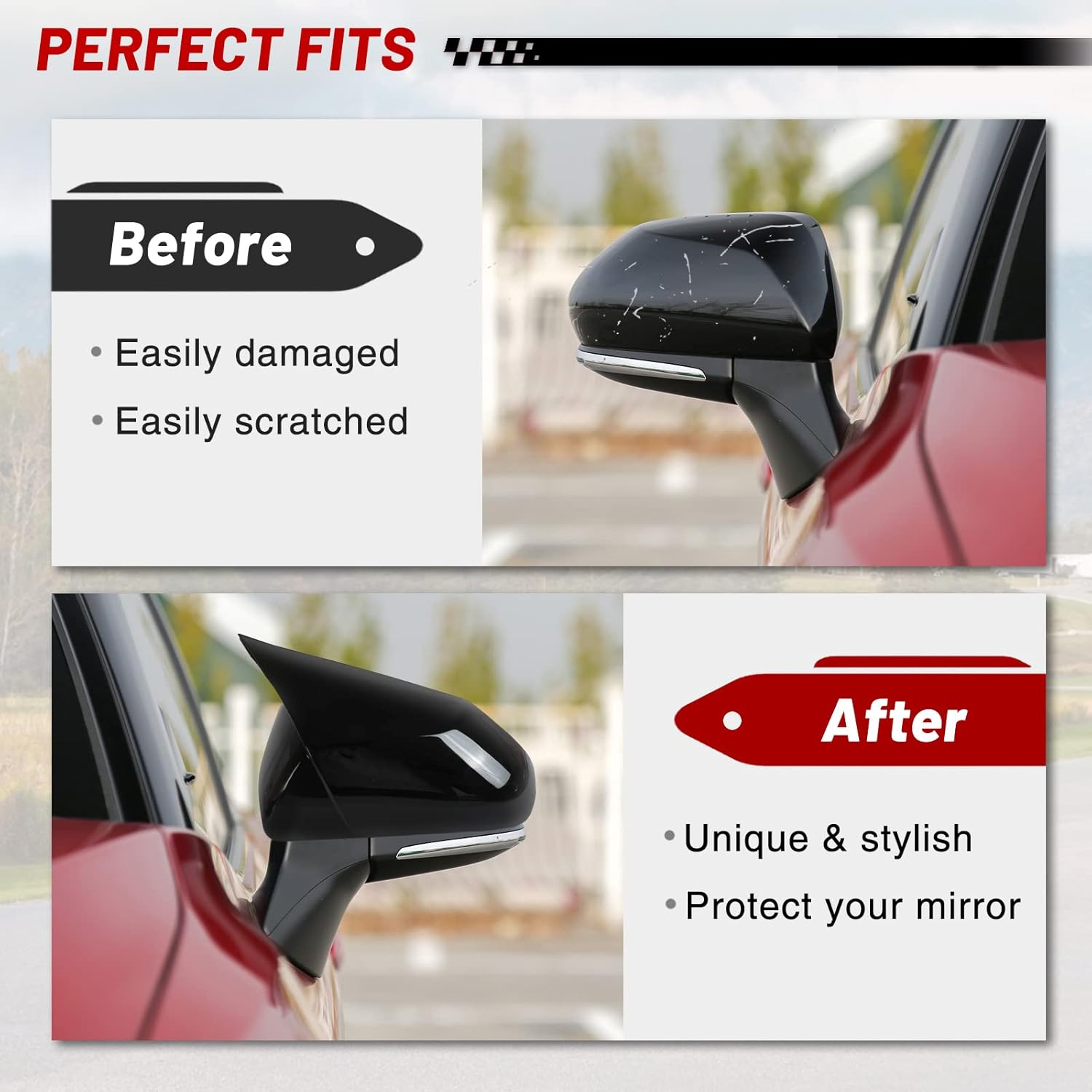 Car Side Mirror Covers Compatible with Toyota Camry 2018-2023 for Side View Mirror, Door Mirror Caps Trim/Car Mirror Accessories/Exterior Accessories-Glossy Black