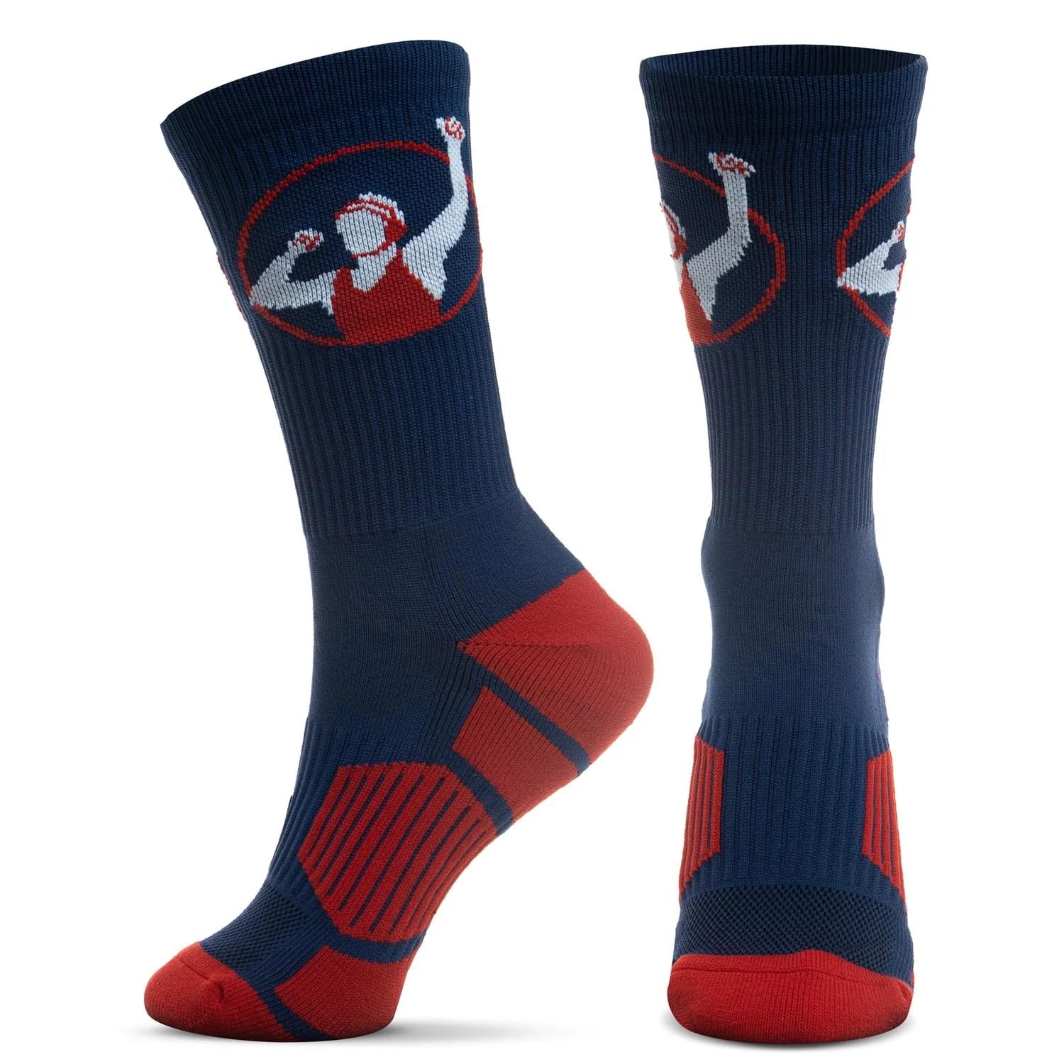 ChalkTalkSPORTS Wrestling Socks - Cushioned Mid-Calf Crew - Navy & Red | Moisture-Wicking Performance Blend, Athletic Wrestle Gear, Stay-Up Technology, Arch Support, Breathable, Boys and Men