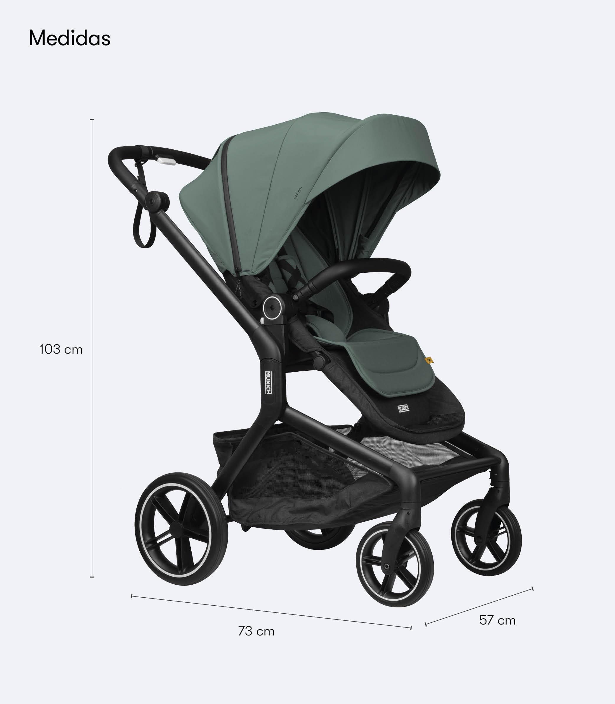 MUNICH Mun5, Cochecito de Bebé 2 en 1, Sistema de viaje, Silla De Paseo y Capazo, Carro Bebe, Fácil plegado, desde el nacimiento hasta 22 kg, Maniobrabilidad, con cubrelluvias, (Verde)