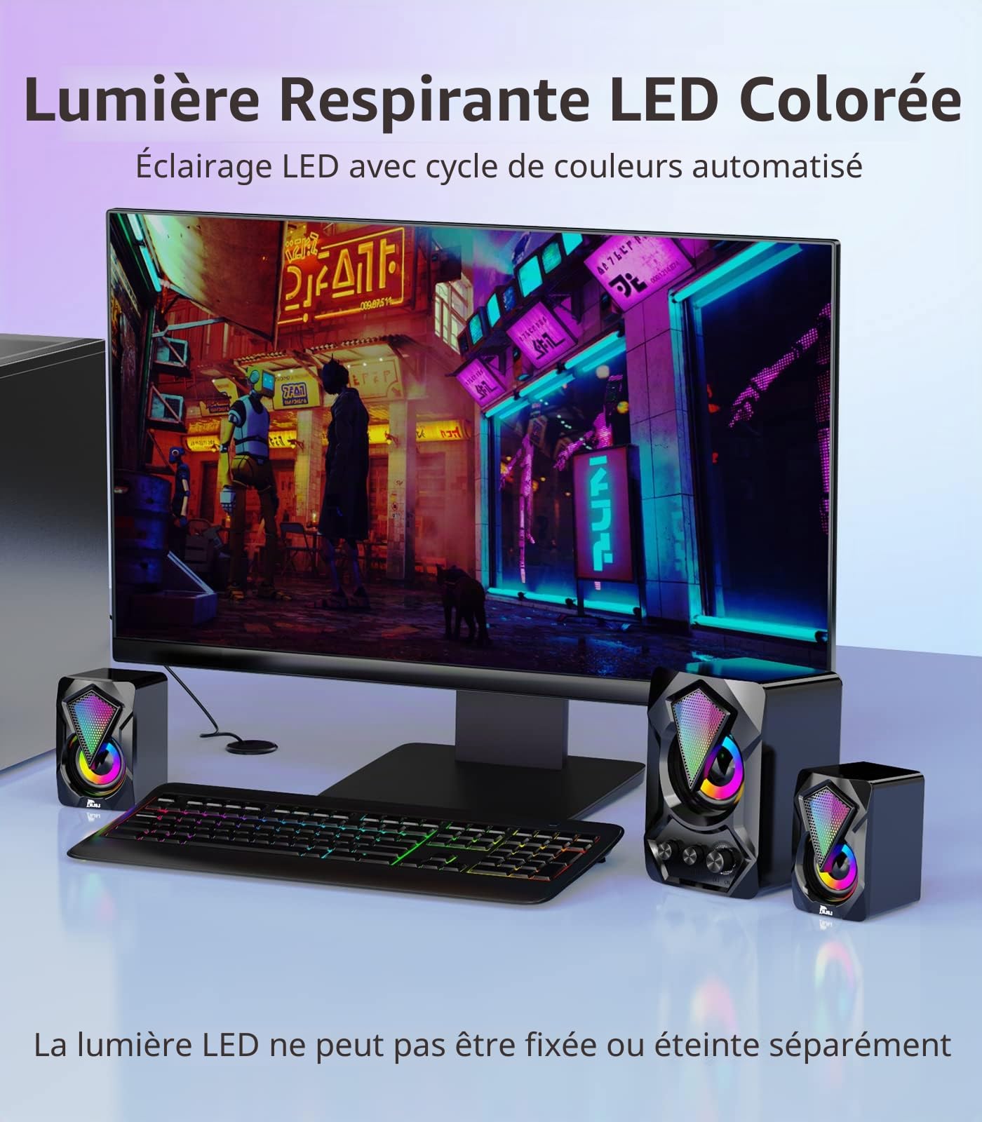 njsj 2.1 Enceinte PC avec Caisson de Basses, Système d'enceintes de Jeu LED RVB Son Riche, Audio 3,5 mm, Basse alimentée par USB pour PC, PS4/5,TV, Smartphone,Tablette,Lecteur
