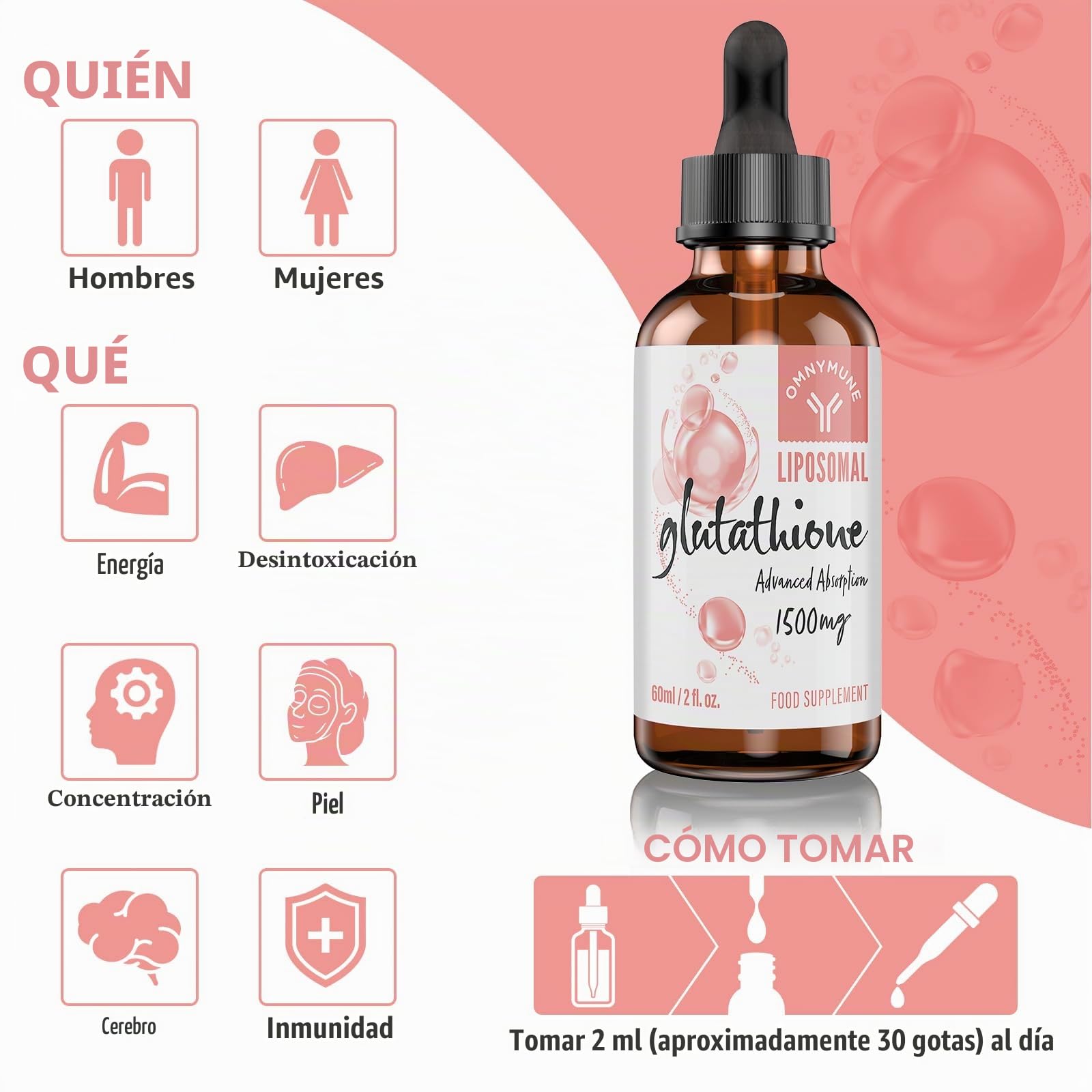 como tomar glutathione Glutatión Liposomal 1500 mg, Líquido de glutatión Oral con Vitamina C, L-Glutatión reducido (GSH), Vegano 120 ml Salud y cuidado personal Si me ha encantado bastante