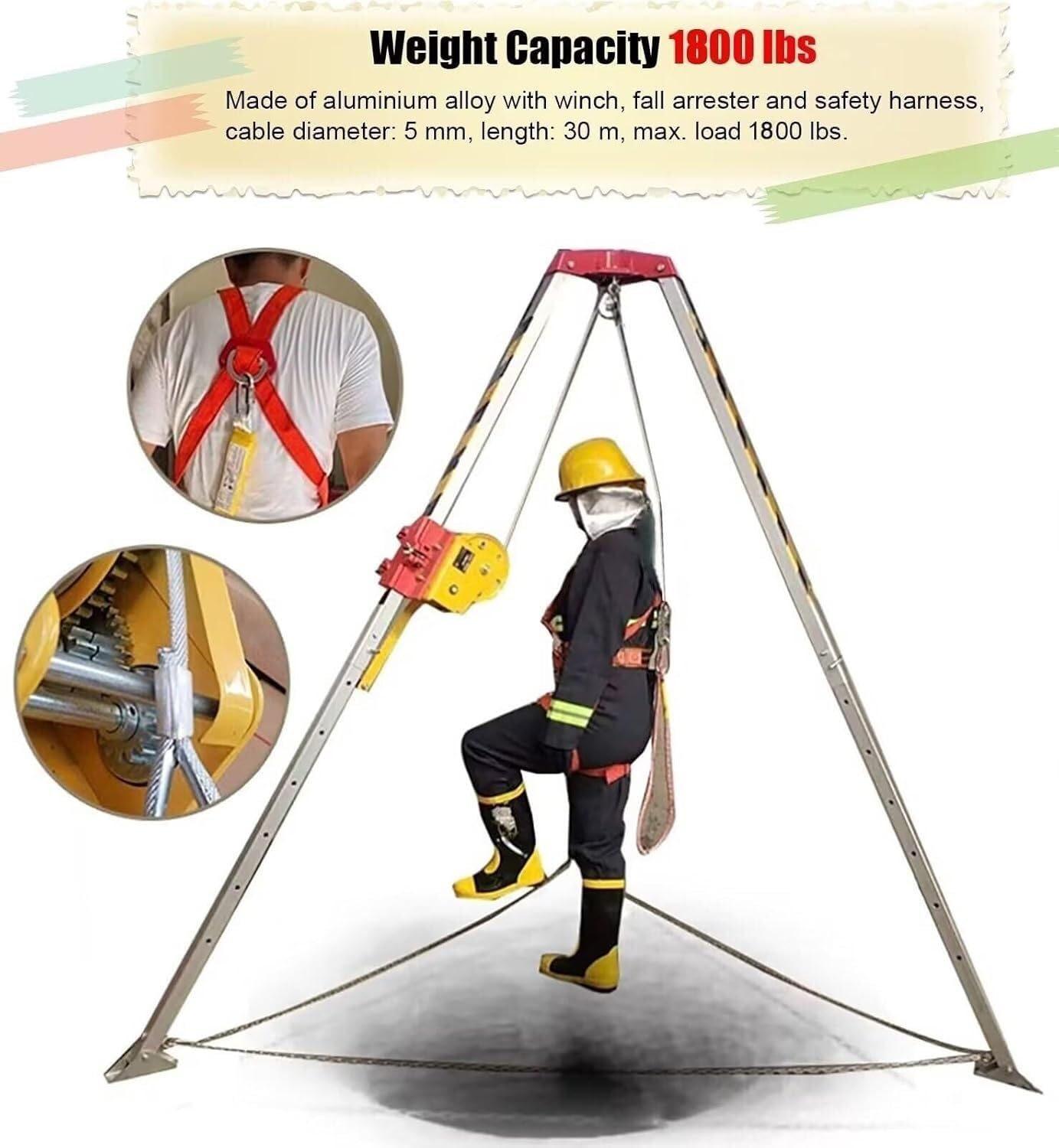 Trépied en aluminium robuste pour sauvetage dans un espace confiné, trépied de levage rétractable (capacité de 816,5 kg) – Idéal pour la sécurité et les urgences