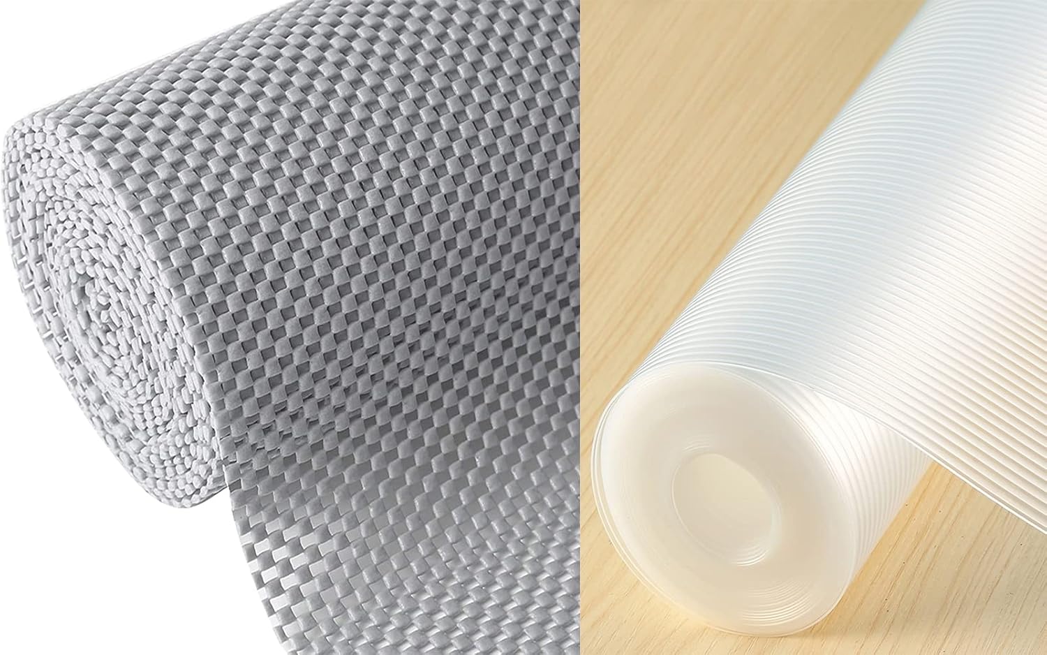 Clear Shelf Liner for Kitchen Cabinet Drawer Liners Non Adhesive, Refrigerator Liners + Gray Liners Shelf Cabinet Liner, Drawer Liners 12 in x 20 FT, Durable Rubber Pantry Liner Non Slip, Washable