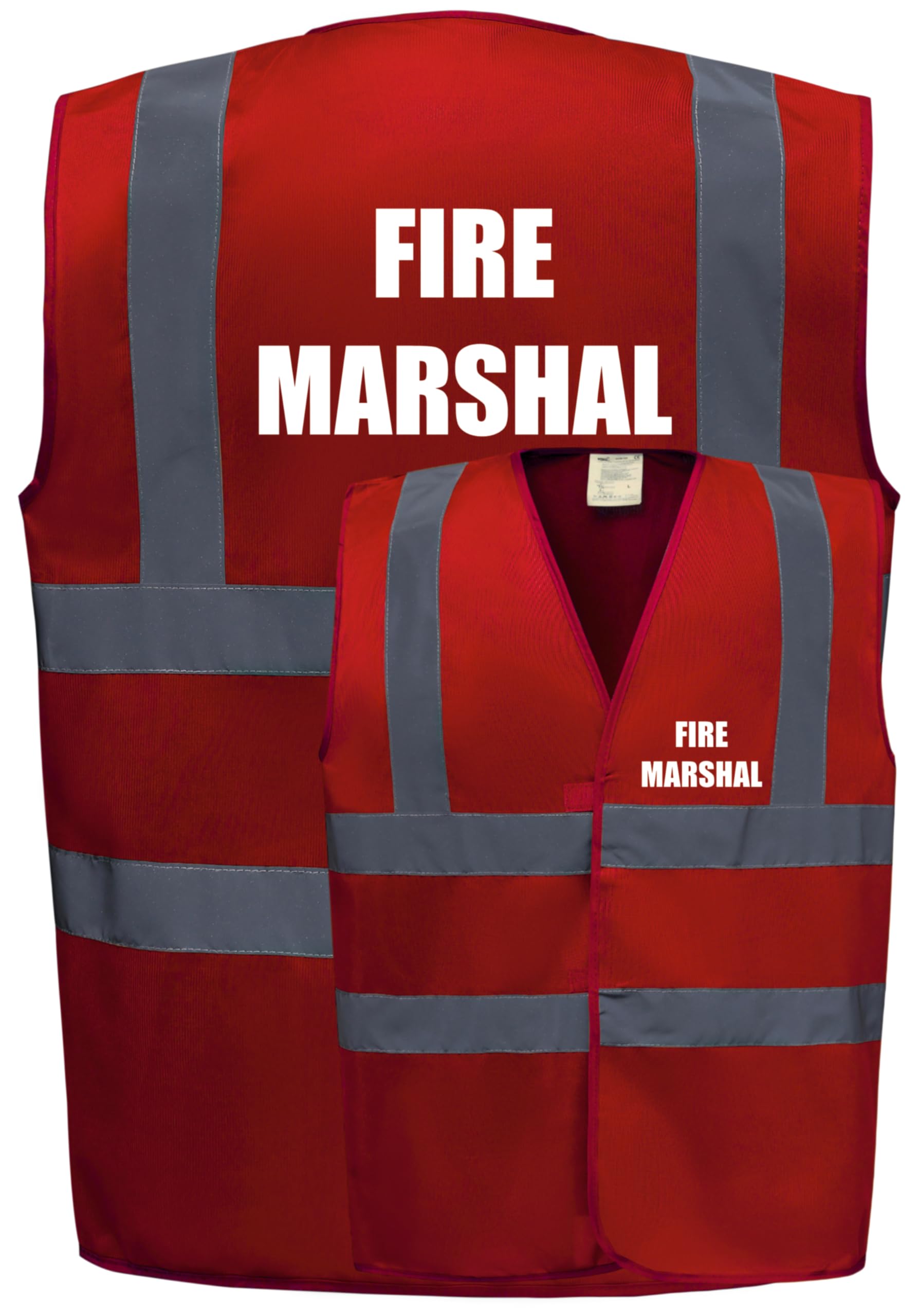FIRE MARSHAL Red Hi Vis Viz Reflective Vest Waistcoat Printed Front and Back Safety Workwear- Printed By Brook Hi Vis, XXX-Large