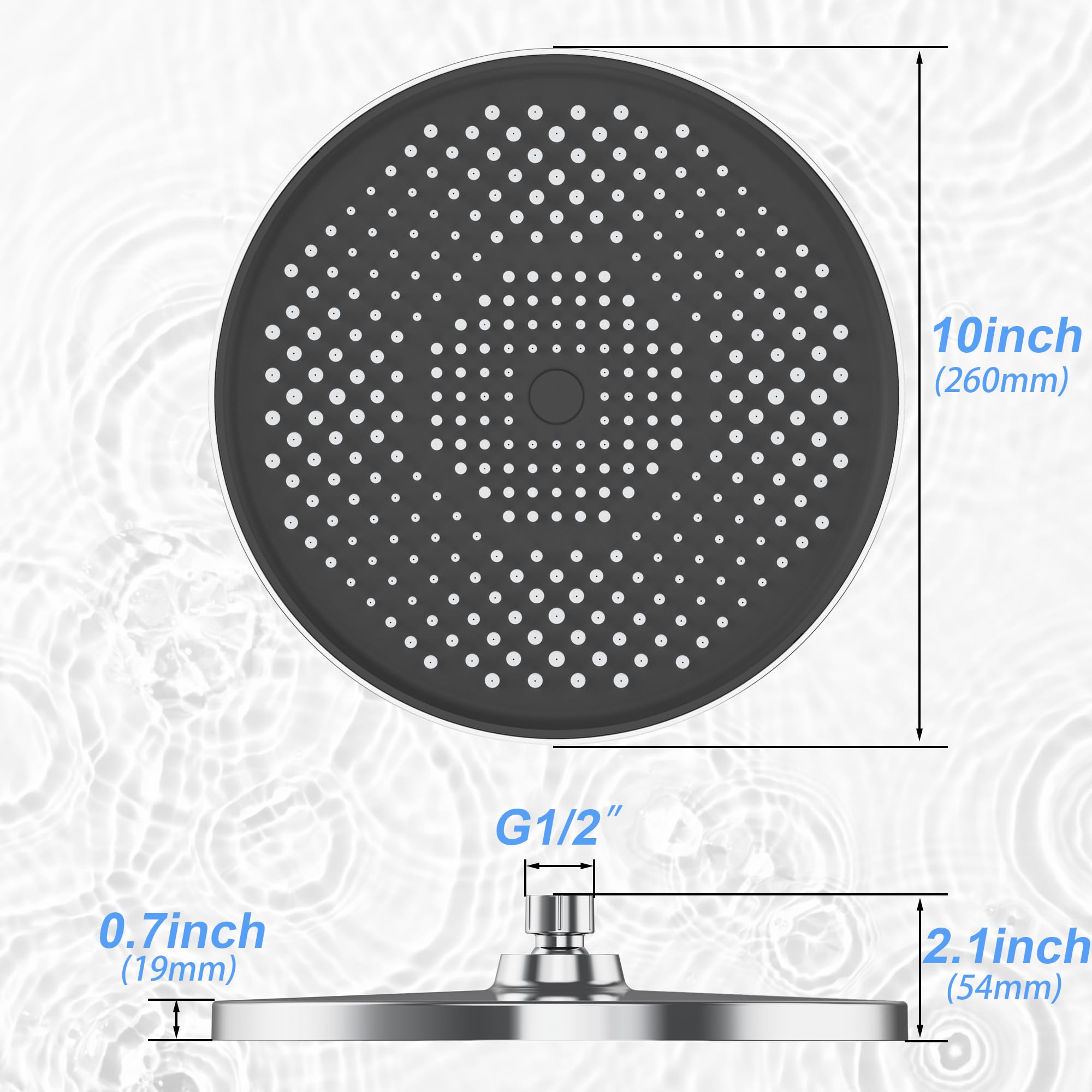 Regenduschkopf, YUANNY 10 Zoll Duschkopf Regendusche Wassersparend Universal-Kopfbrause mit Anti-Kalk-Düsen Brausekopf, Runder Großer Duschkopf Ø 26 cm，Stable ABS Chrom