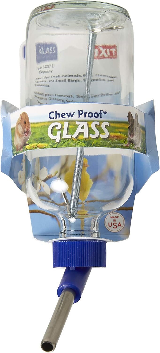 Lixit Glass Water Bottles for Rabbits, Ferrets, Small Birds, Guinea Pigs, Rats, Hamsters and Other Pets (8oz)