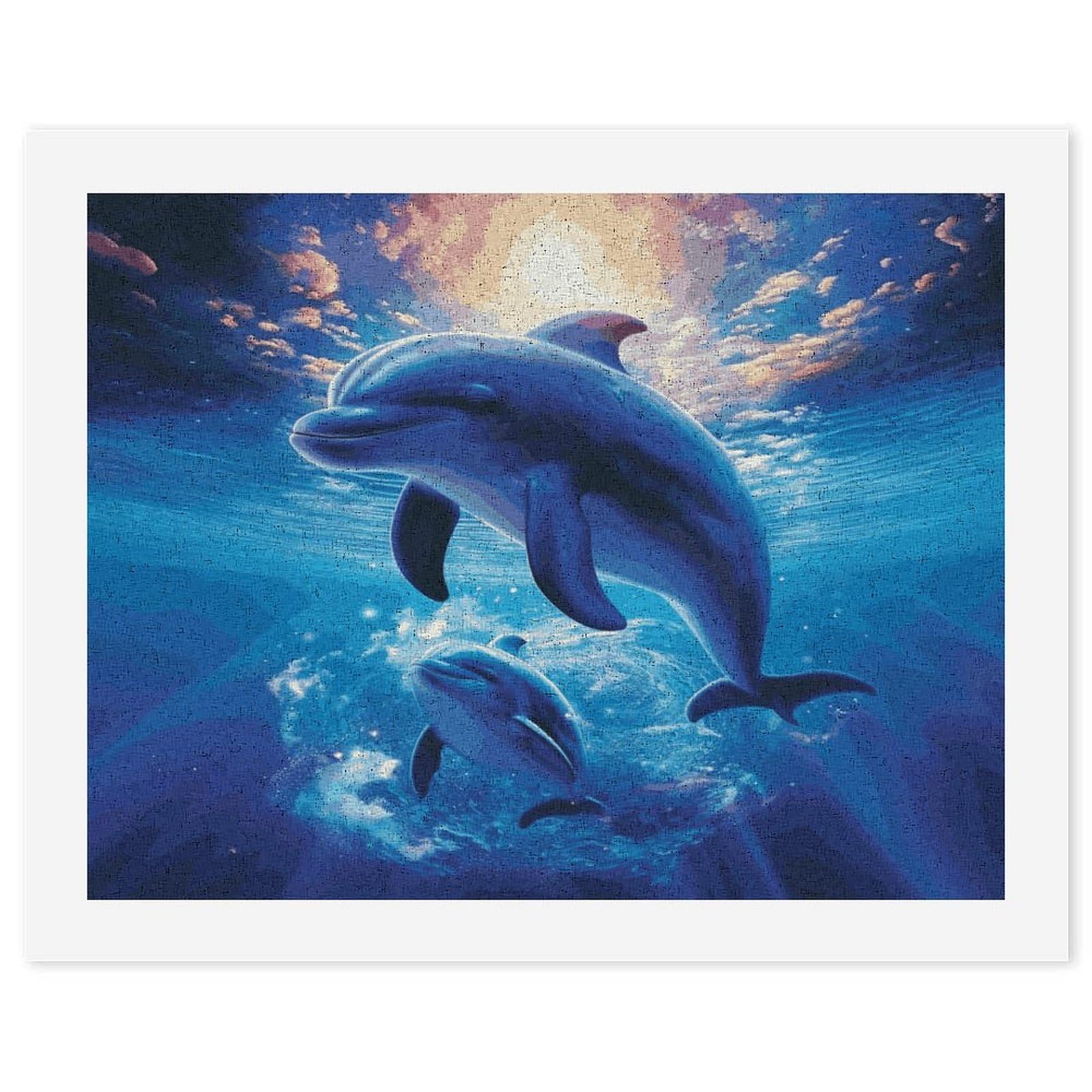 MUSM DIY Digital Painting Cute Dolphins Paint by Numbers Kit for Adults Canvas Digital Oil Painting Kit for Beginners Easy Paintings by Numbers for Home Wall Decoration