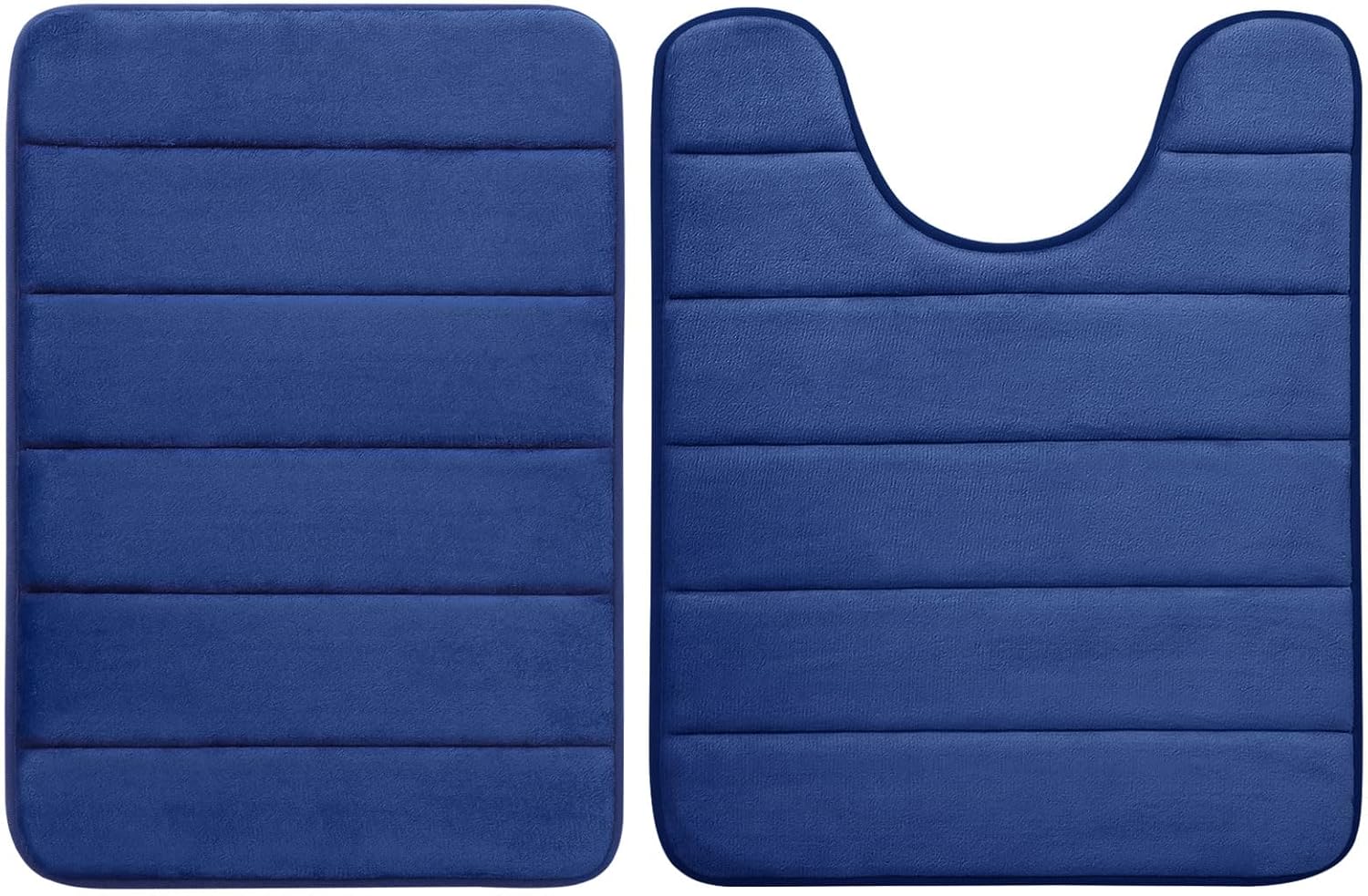 Buganda Meomry Foam Bathroom Mat and Toilet Rugs U-Shaped, Bath Rug Size 24 x 16 and Toilet Rugs Size 24 x 20 in Navy Blue, 2 Item Bundle
