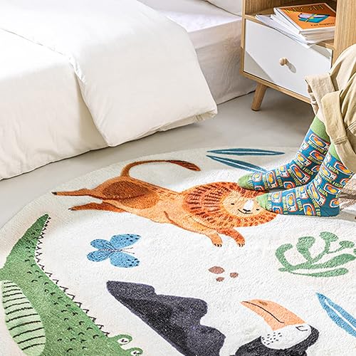 Miniatura 8 de WREWING Alfombra redonda de 3.3 pies, diseño de animales lindos, antideslizante, súper suave, alfombra de área de felpa para habitación de los