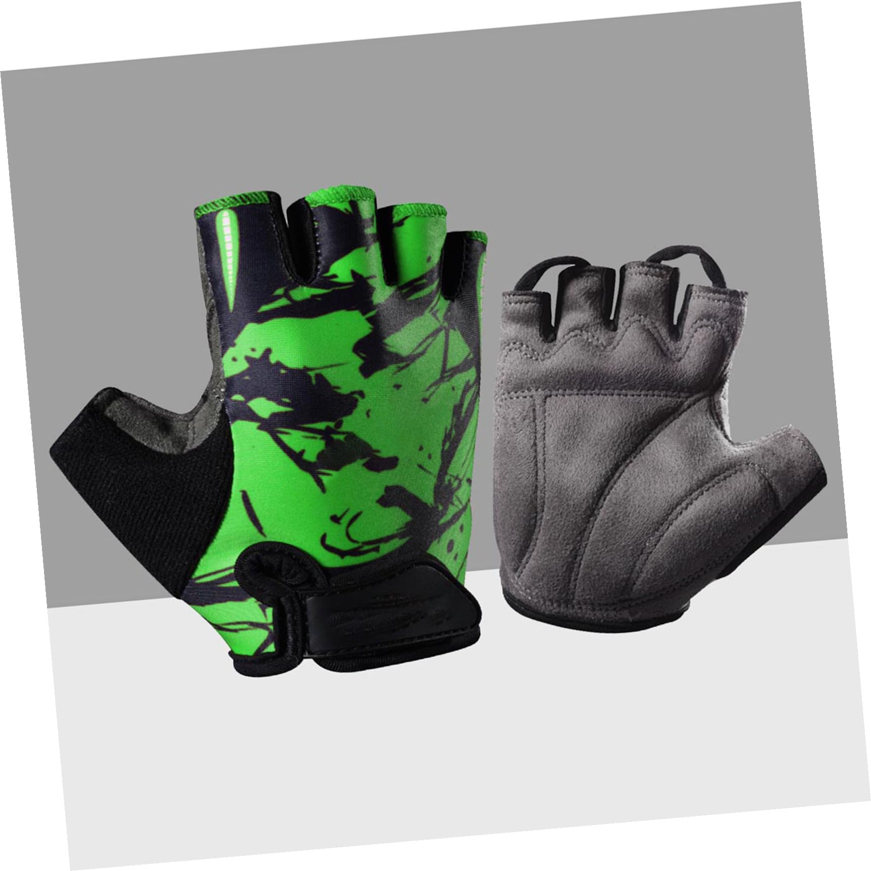 GALPADA 3stücke Kids Outdoor Sport Handschuhe Atmungsaktive Halbfinger Racing Und Workout-Handschuhe Für Junge Mädchen rutschfest Und Stoßdämpfend Grün Totem