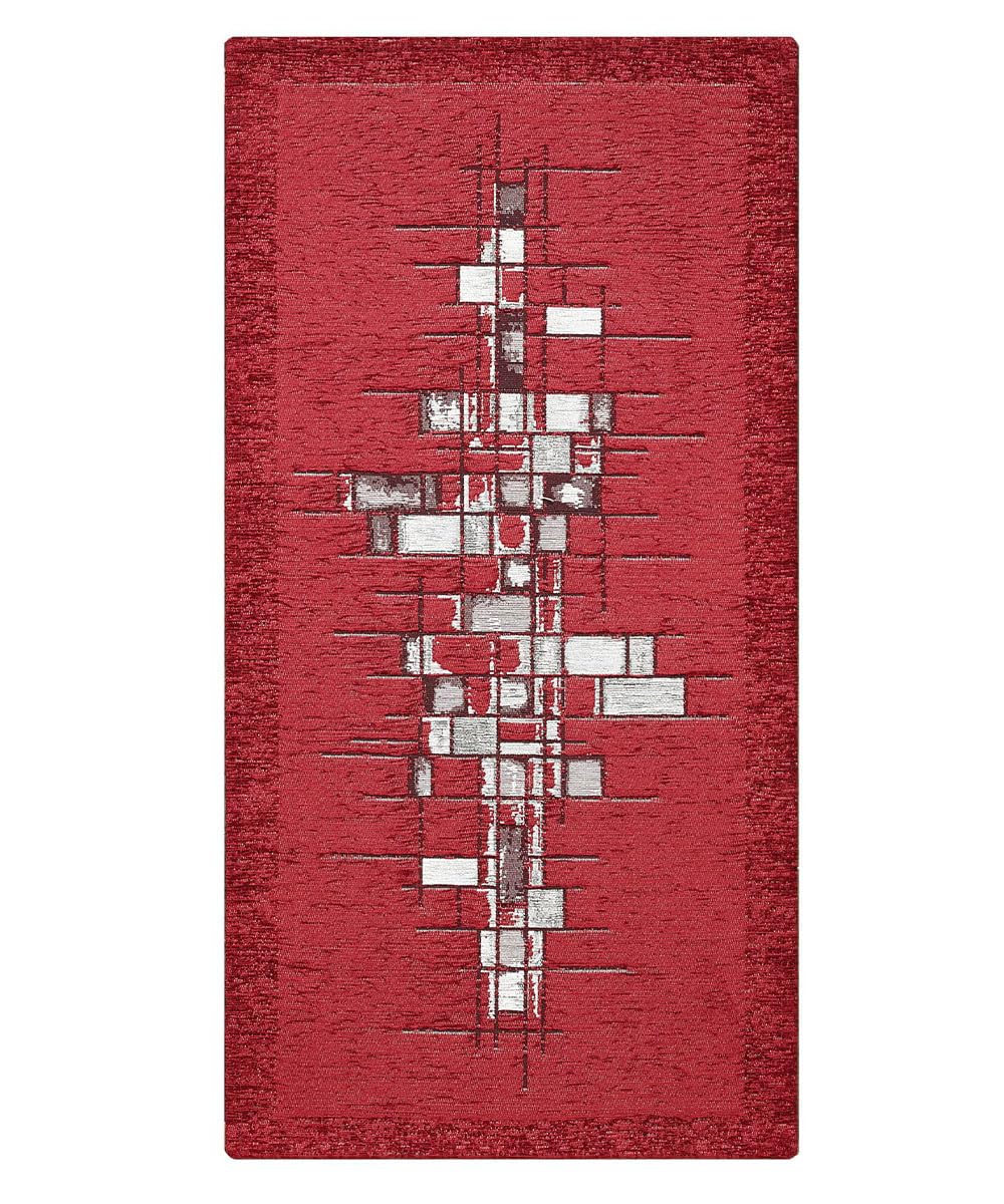 Tapis de cuisine lavable et antidérapant PIXEL rouge géométrique 55x240 cm