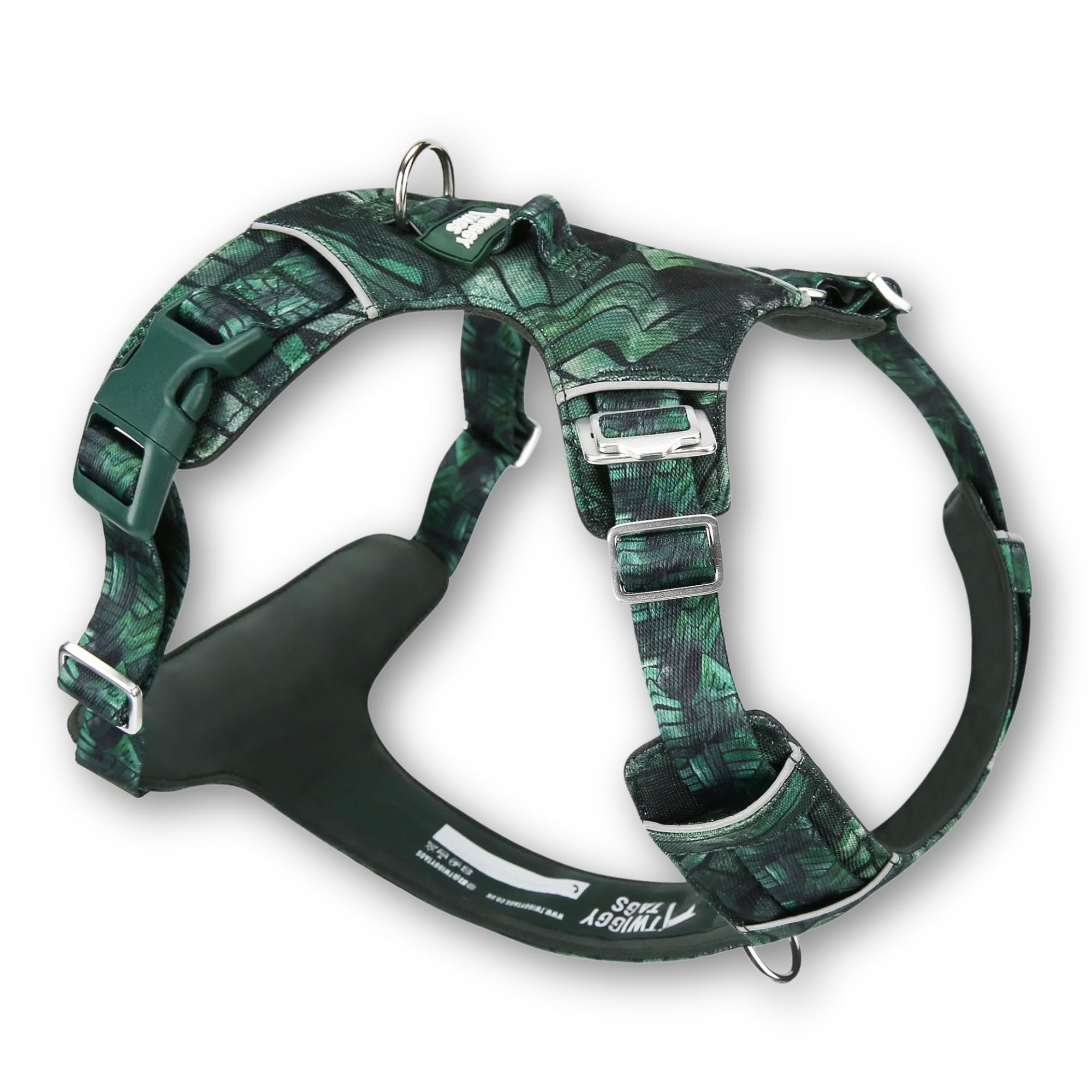 Twiggy Tags Lite Harness | Adjustable, Reflective, Durable Dog Harness | Dual lead attachment | Stain & Water Repellent, Tough & Strong | All Dog Breeds (Canopy Dark Green, 3)