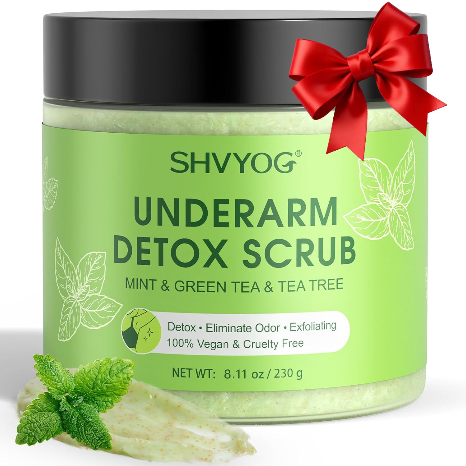 Underarm Detox Scrub, Armpit Detox Green Tea, Mint and Tea Tree Body Deodorant, Natural Dark Armpit Remover for Odors Eliminating and Exfoliating, also for Whole Body & Sensitive Skin, Unisex 8.11 Oz