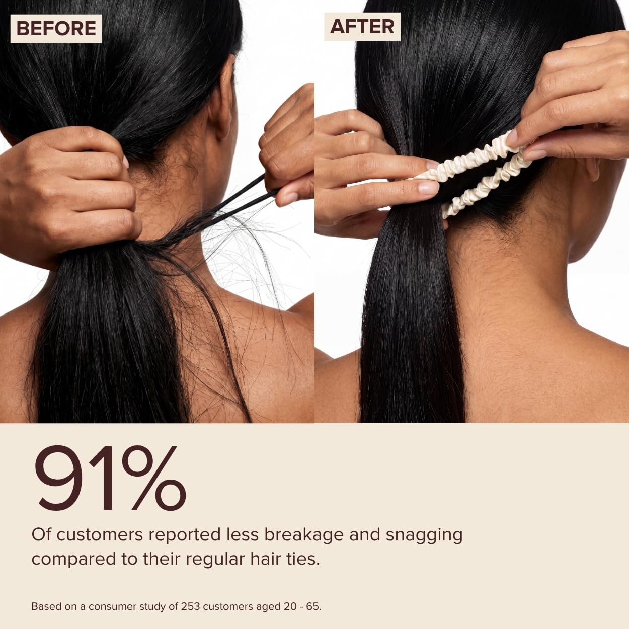 SILKE - Cintas para el cabello, coco, 100 % seda de lujo para el cabello, paquete de 6, lazos de seda para el cabello, sin daños, coleteros para mujeres, para todo tipo de cabello y estilos
