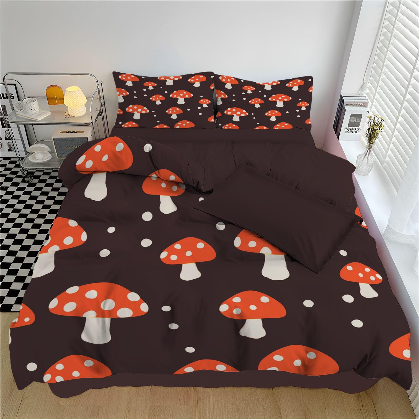 Parure de couette 220x240cm motif champignon pour une ambiance de chambre automnale cocooning