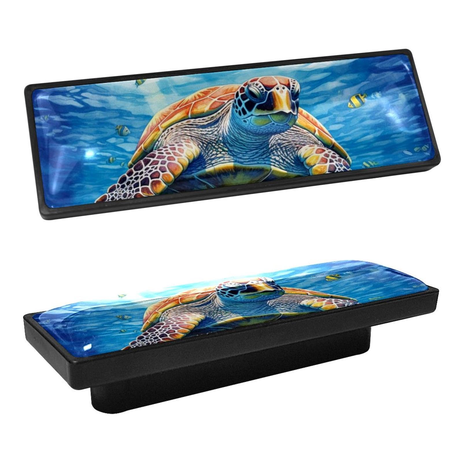 Poignées de tiroir tortue de mer noires pour meuble et cuisine Lot de 4 boutons avec vis
