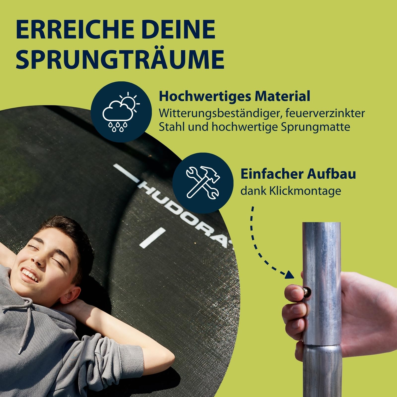 HUDORA Fabulous Trampolin - Trampolin Outdoor mit Sicherheitsnetz - Gartentrampolin für Kinder, Jugendliche und Erwachsene - Mehrfarbig