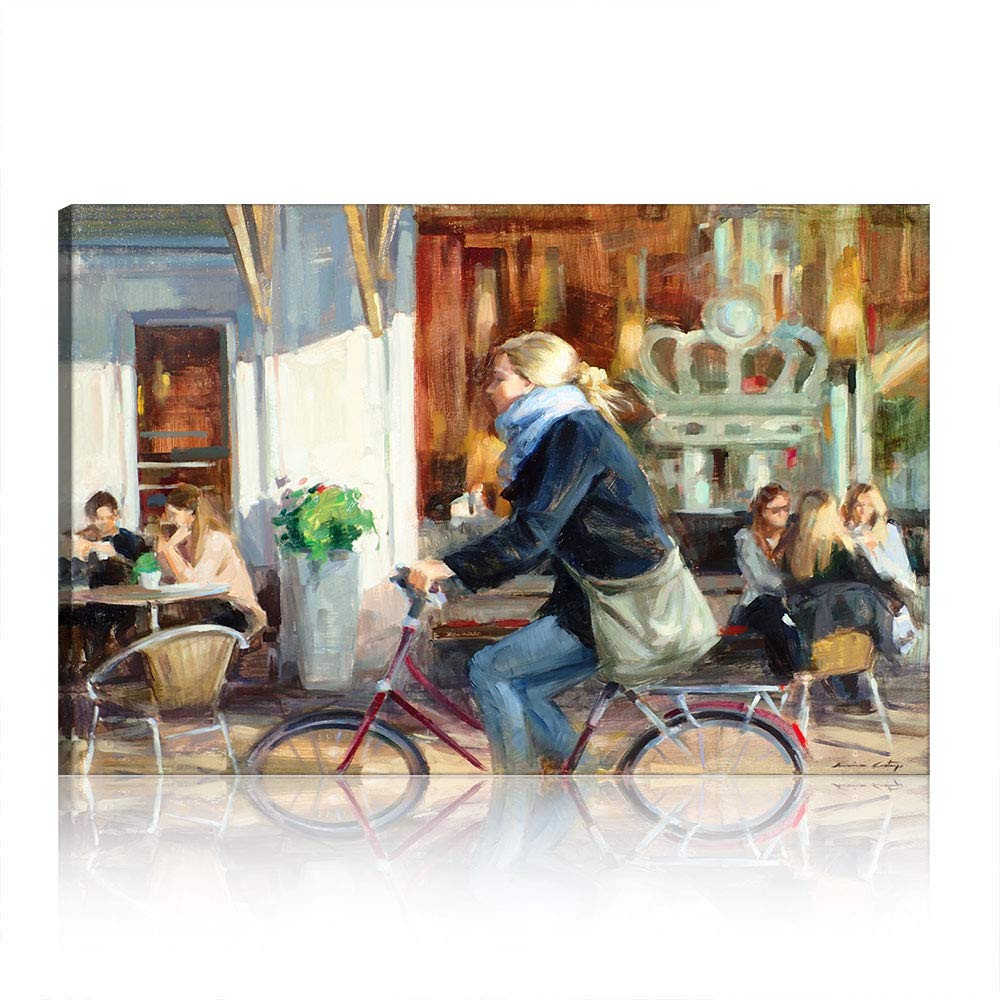 Toile vélo fille peinture murale moderne 70x100 cm pour décoration salon