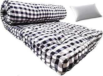 5-Inch thick Soft Cotton Box Mattress | Medium Firm Single Bed Mattress with Pillow | Black and White (Super King(6X6ft or 72X72 Inches))