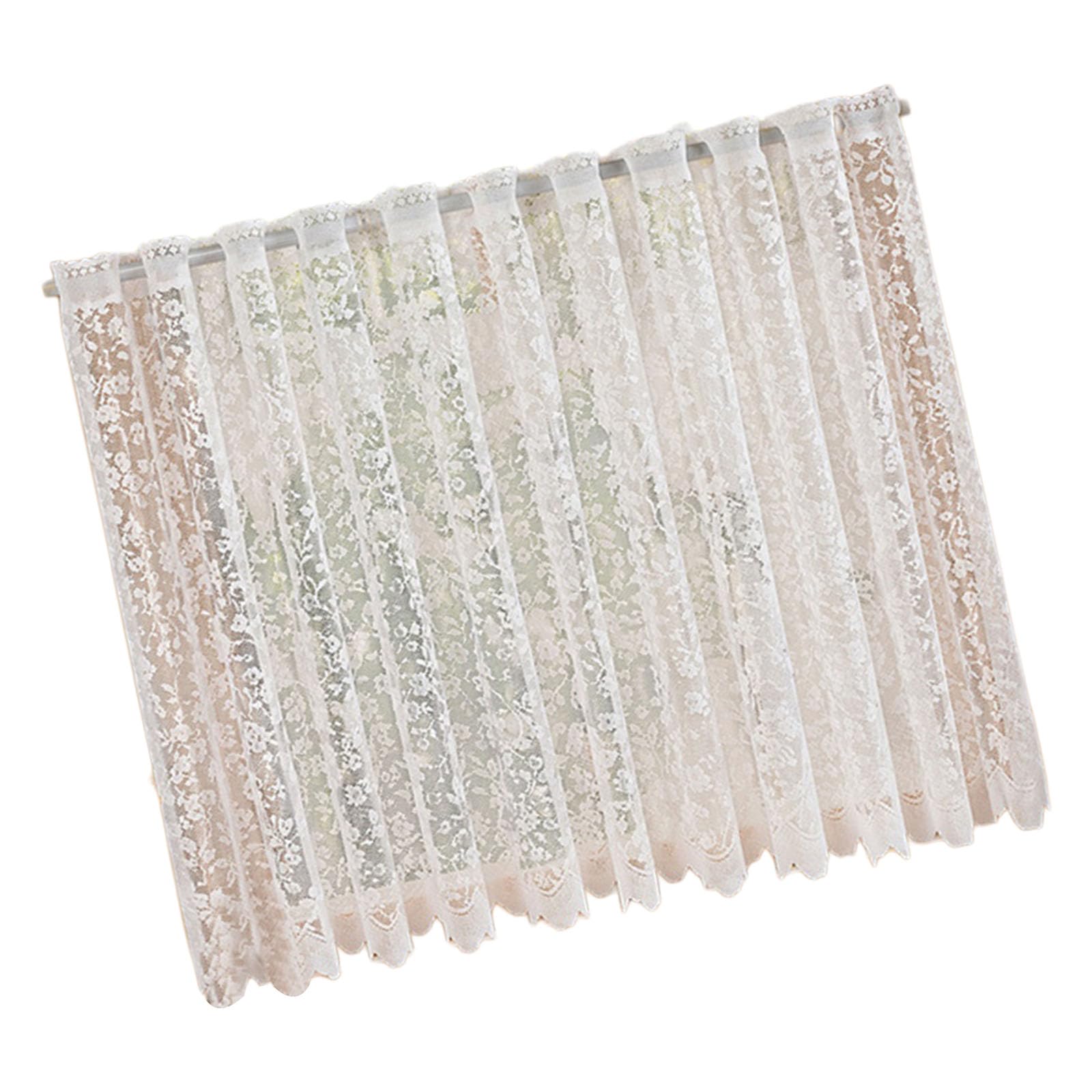 Floral Lace Short Curtain Panel Light Filtering Rod Pocket Drape for Kitchen Window Balcony and Study Decor White Lace Curtain Panel Sheer Doorway Rod Pocket Cafe Floral Window Drape Light Filtering