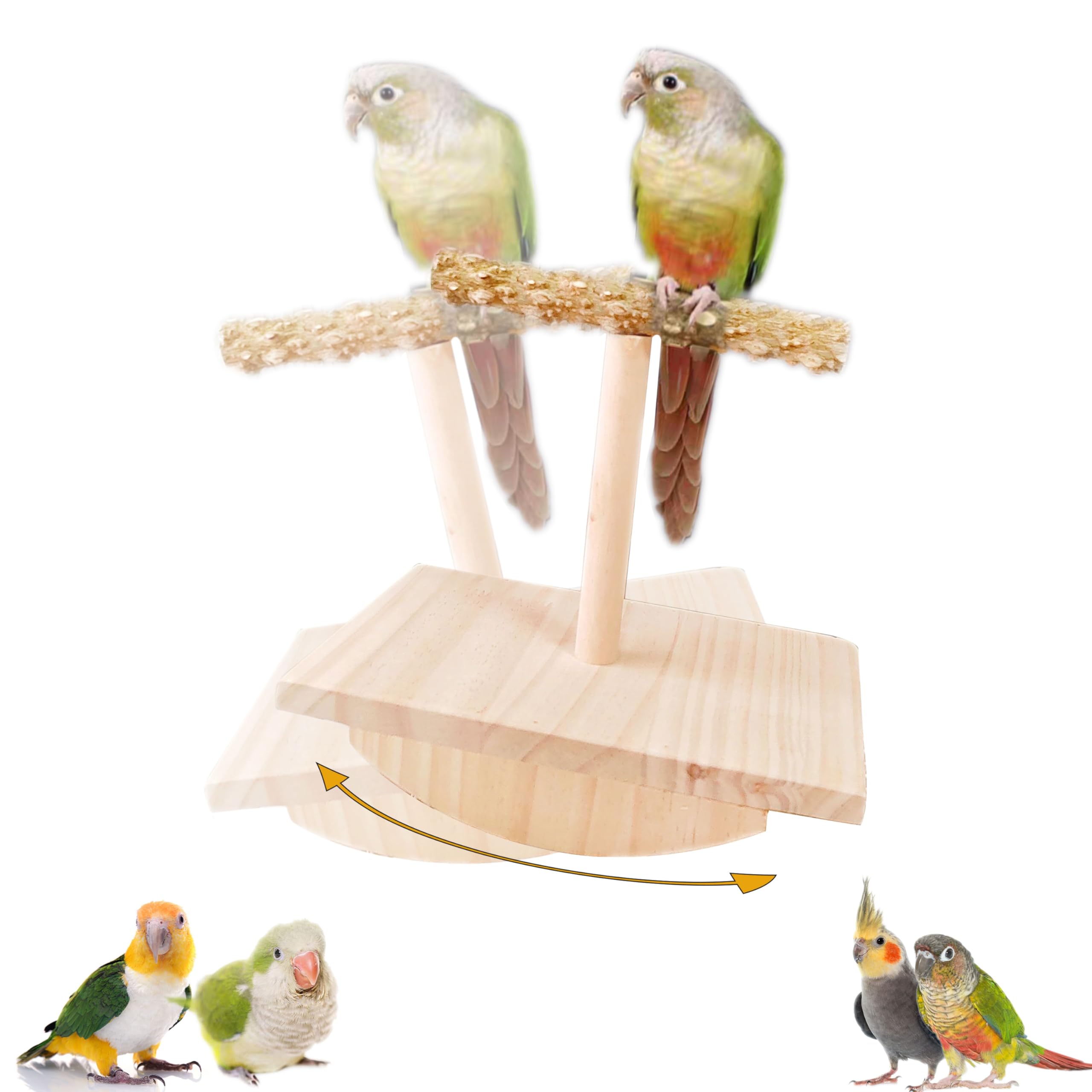 Natural Wood Bird Perch Stand Training, Quaker Parrot Toys, Intelligence Puzzle Enrichment Toys for Parakeets, Wooden Parrot Perch Platform for Large