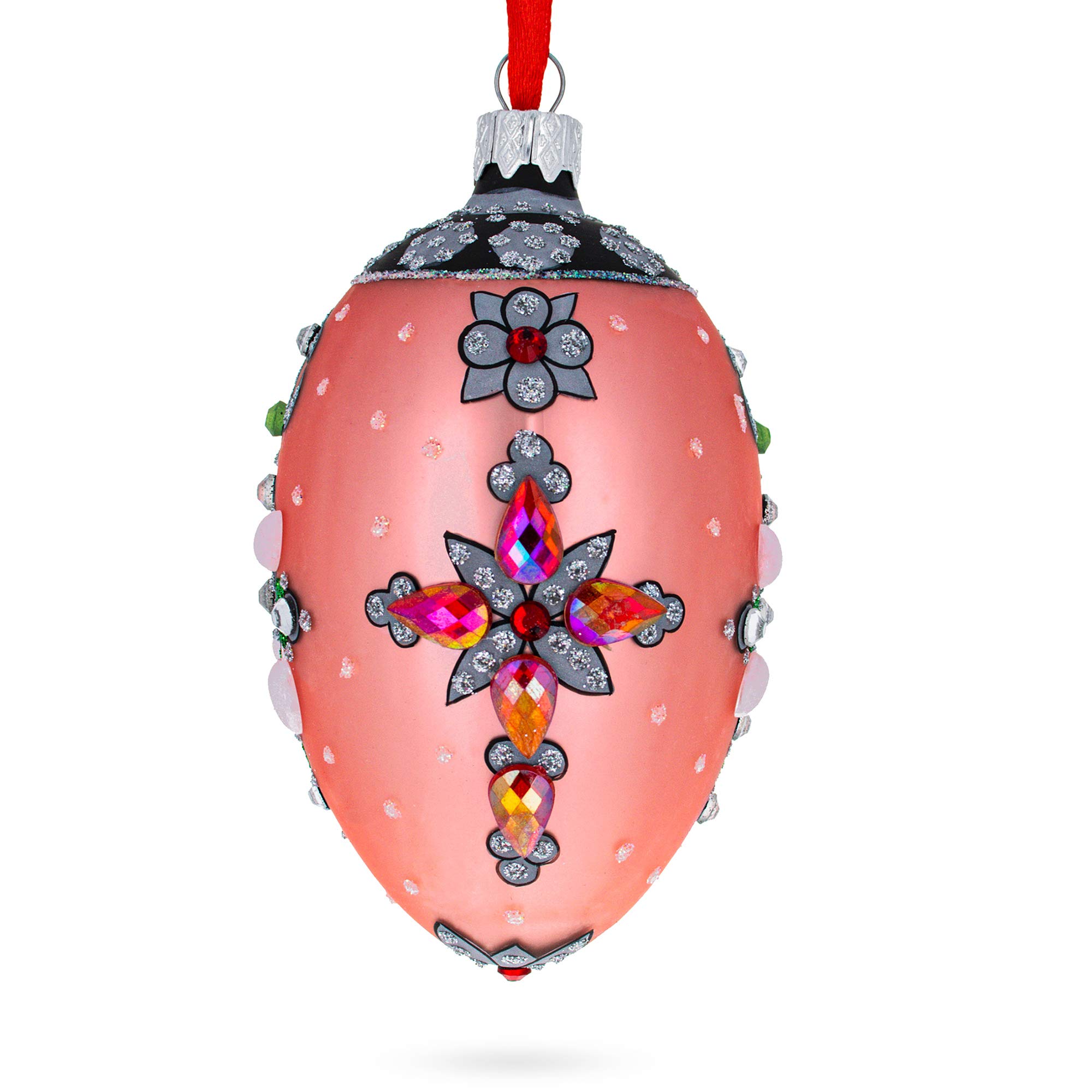 Œuf de Noël en verre style italien suspension sapin croix strass 10 cm