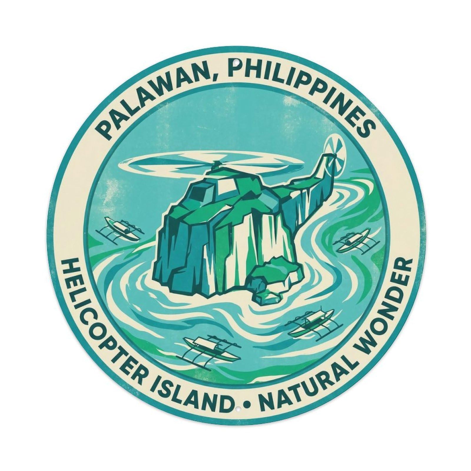 Odgynaw 8X8inch(20X20cm) Palawan Helicopter Island Beach Destination Tropical Metal Tin Sign