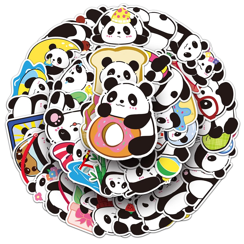 Lovely Panda Vinyl Stickers, 50 PCS Waterproof Cartoon Animal Decals for Laptops Scrapbooking, Journals, Notebooks