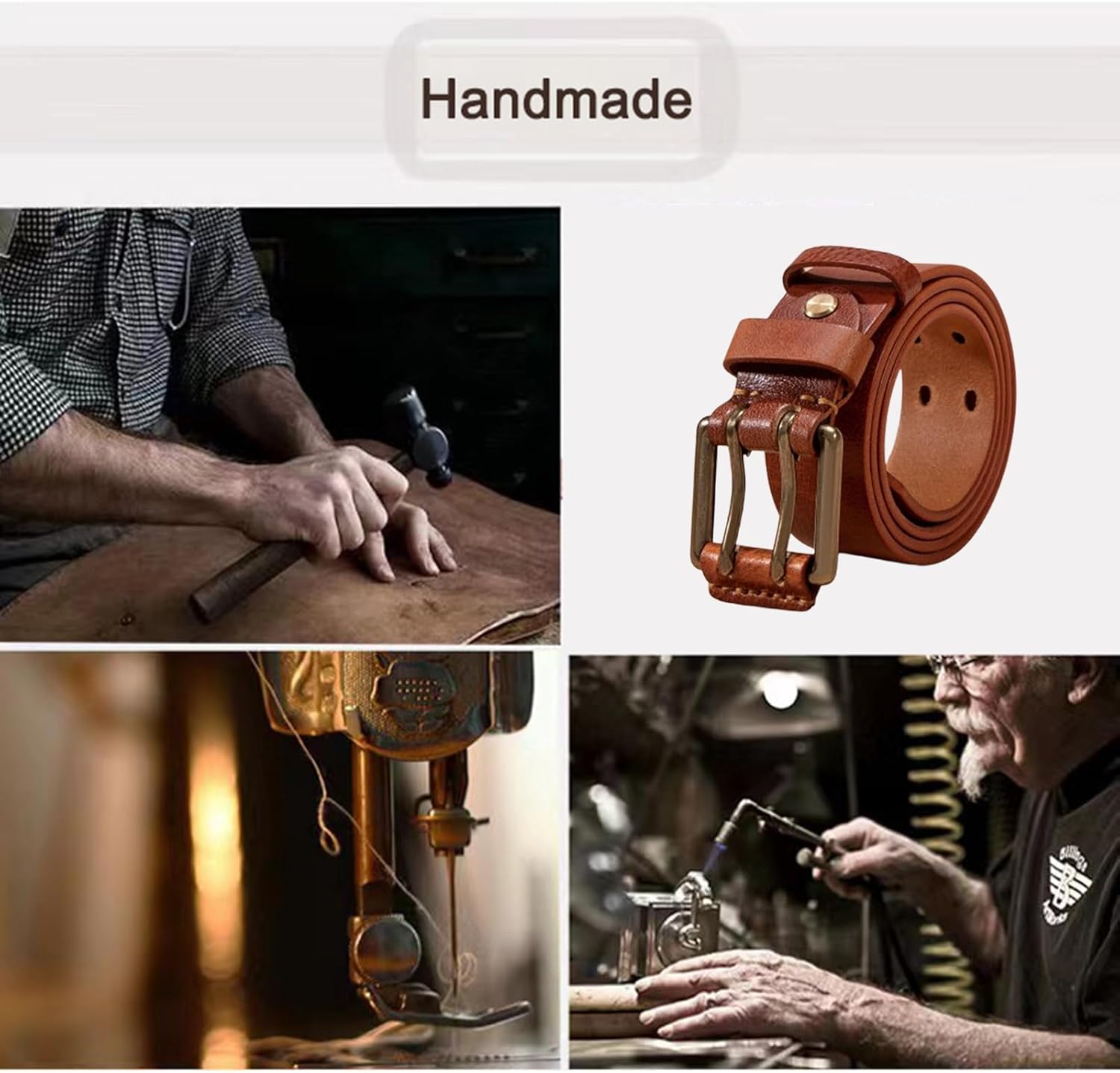 Mens Womens Double Prong Belt- Heavy Duty Genuine Full Grain Leather Vintage Distressed,2 Holes Jeans Waist Strap(125cm/49, Brown)