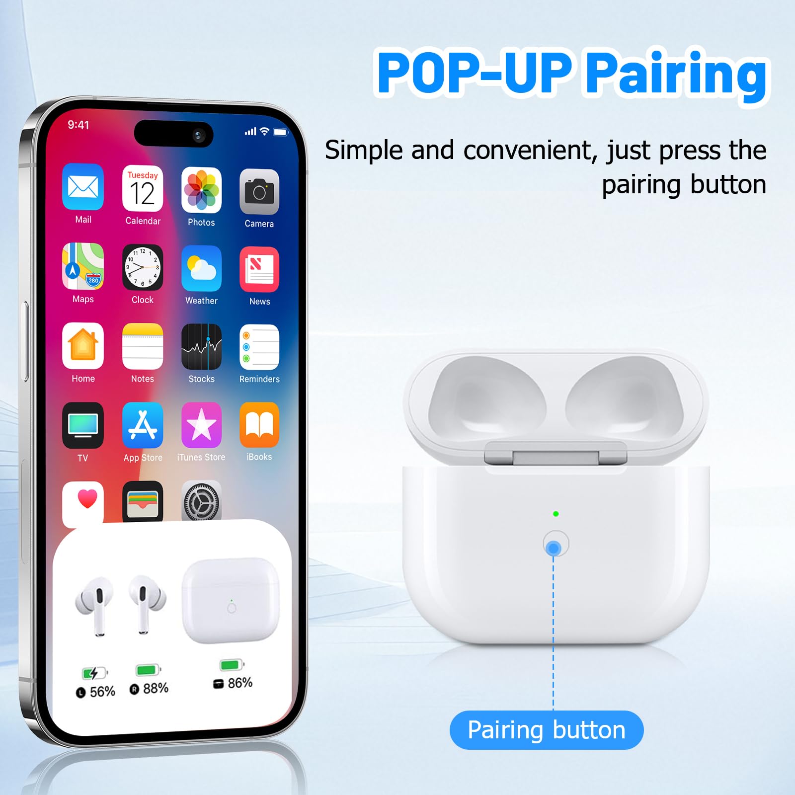 Boîtier de Recharge sans Fil AirPods 3, Remplacement avec Boutons d'appairage, Batterie 620 mAh, Port L