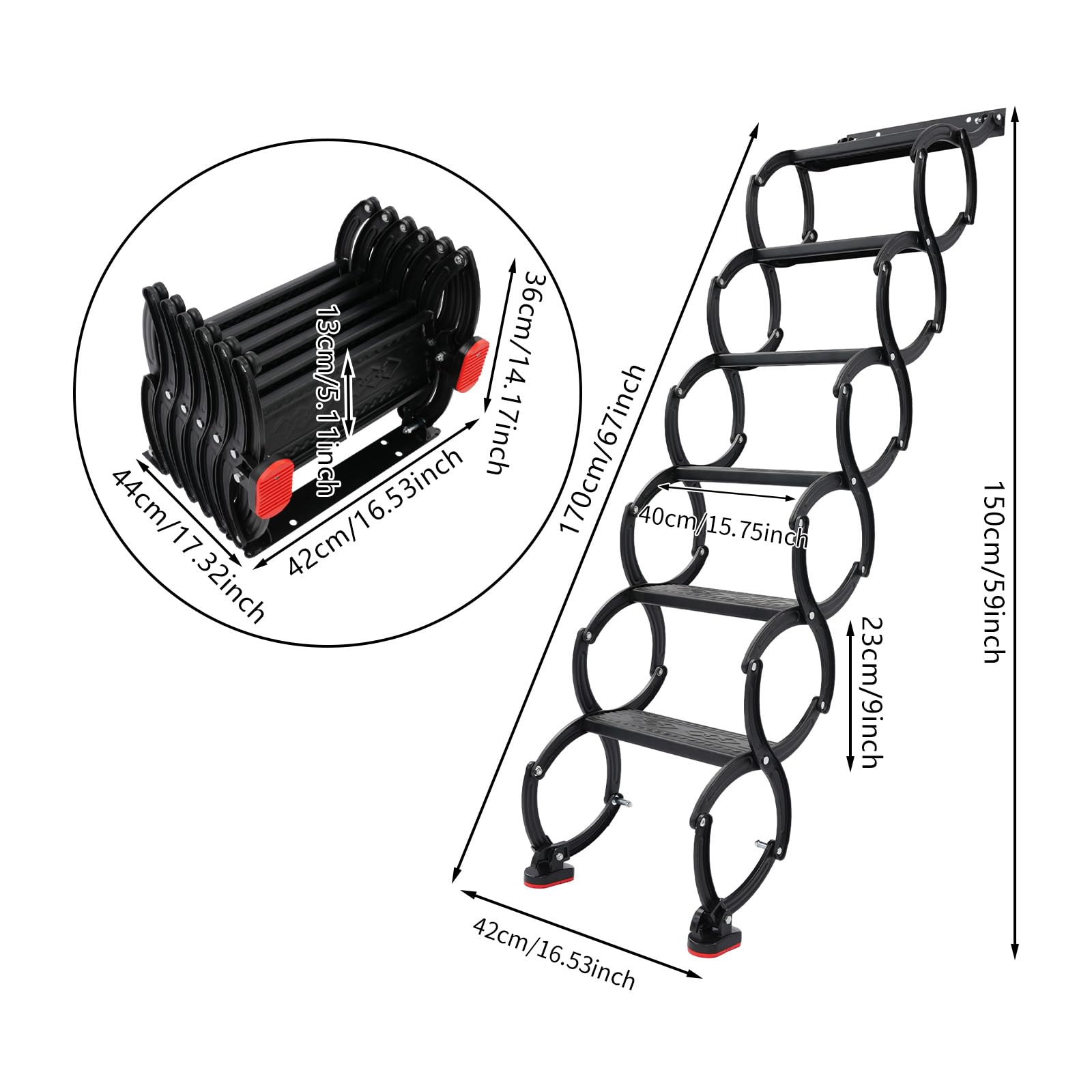 8 Steps Wall Mounted Attic Ladder Wandmontierte Klappleiter Teleskoptritte