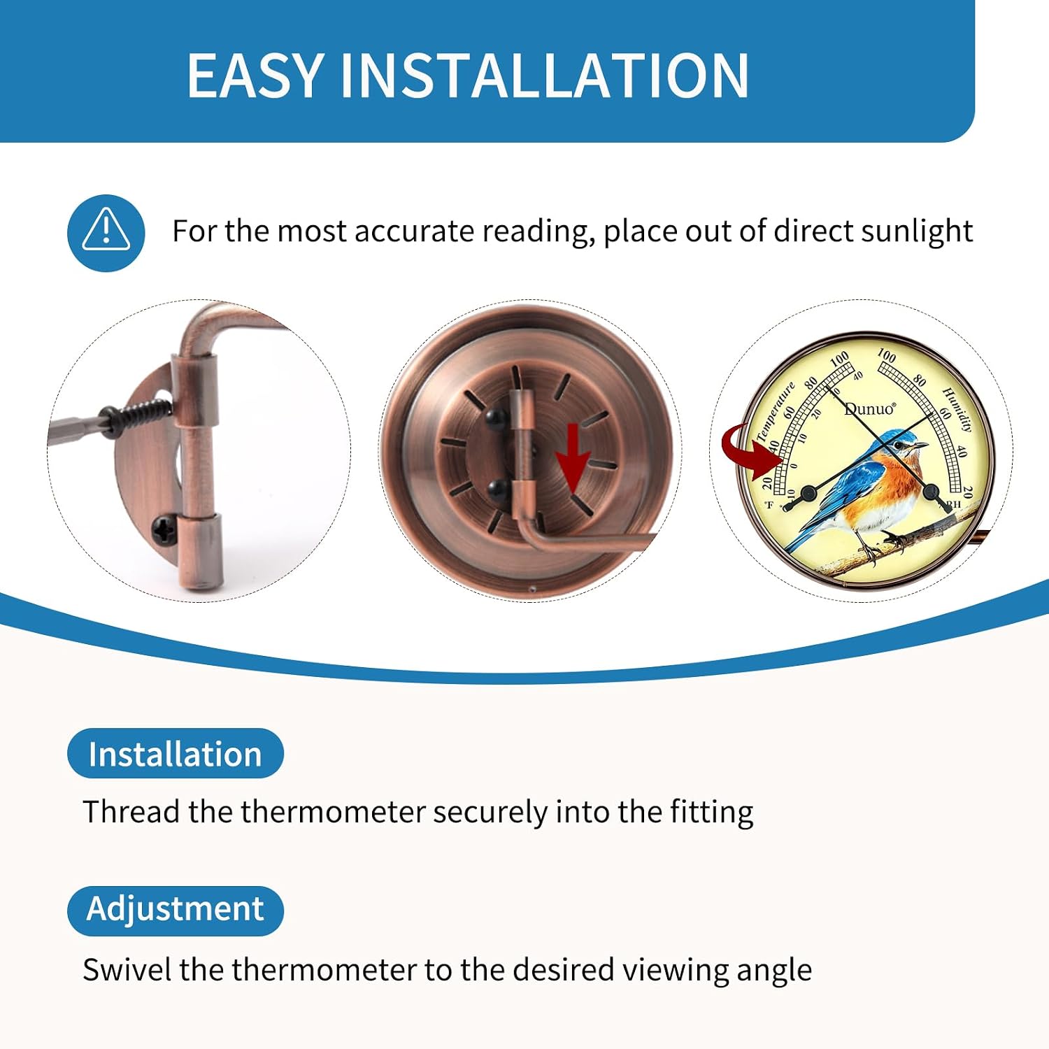 4" Outdoor Thermometer & Humidity Gauge, Brass Bluebird Dial
