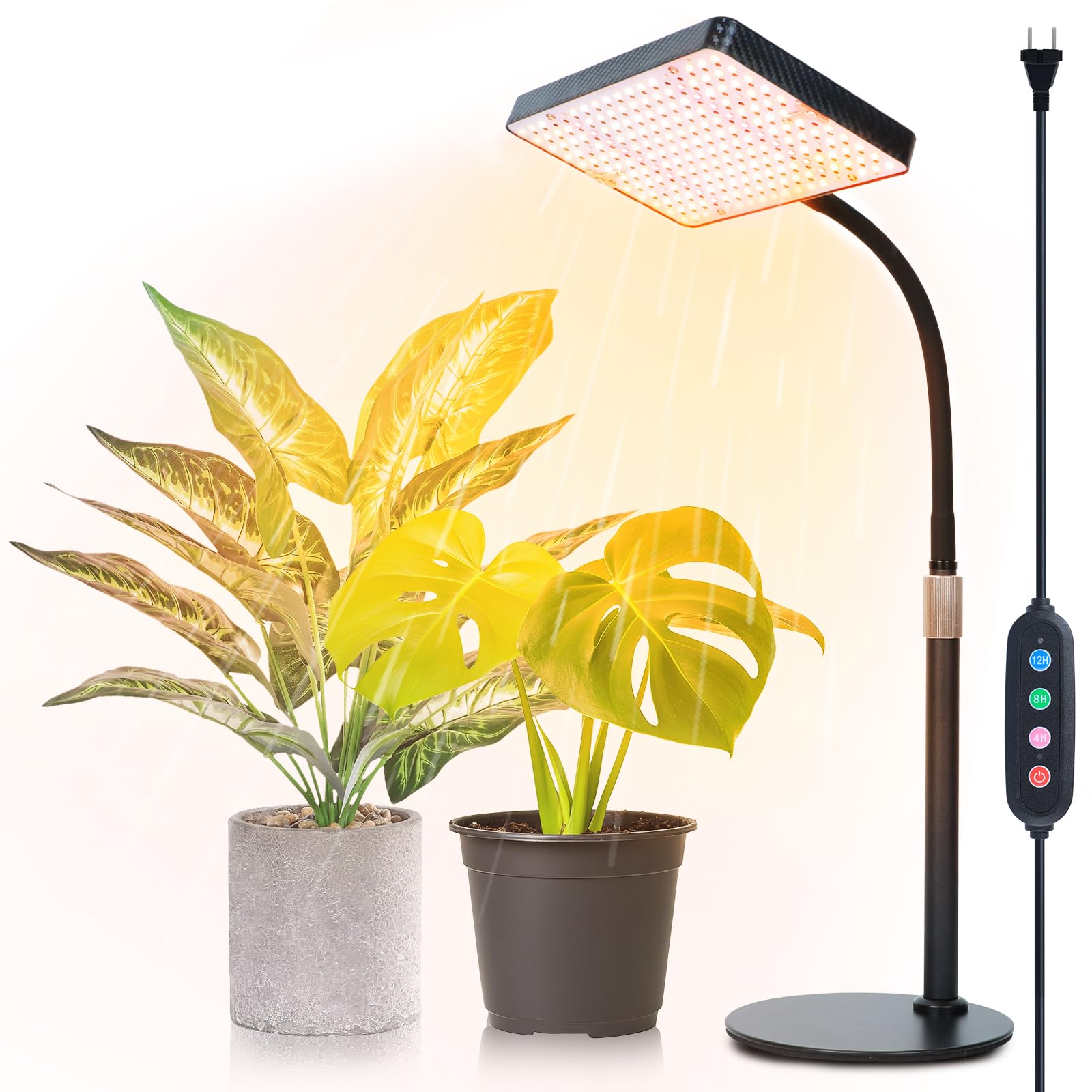 FRGROW Tischplatte Pflanzenlampe LED mit 4/8/12/16/20 Hr Timer, 25 Watt Vollspektrum Pflanzenlicht für Zimmerpflanzen, 208 LEDs Wachstumslampe für Pflanzen, Daisy Chain Funktion
