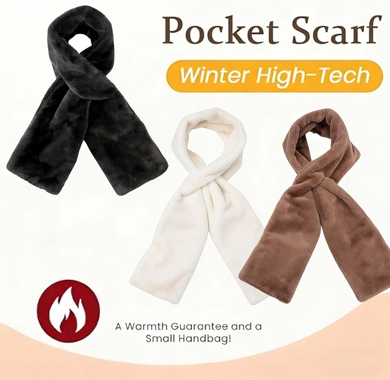 Faux-Fur Pull Through Scarf with Hidden Zipper Pocket for Women, Soft Cozy Warm Pocket Scarf for Hands-Free Storage Phone - Image 6