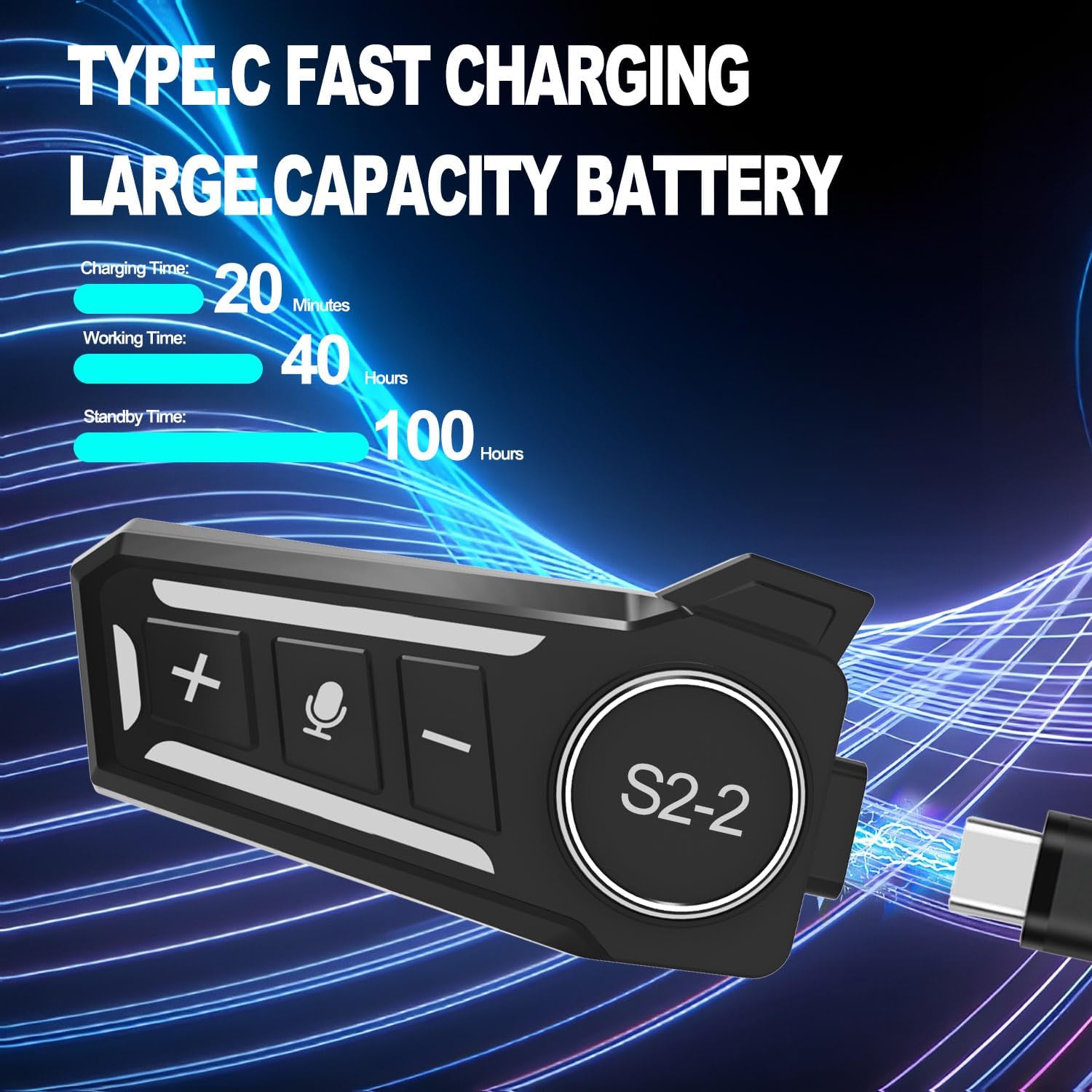 Motorcycle Intercom Headset USB C Interface Communication System AI Voice Assistant IP67 Waterproof Automatic Answer Noise Cancellation Motorbike-Helmet-Wireless-Intercom-Headset (1 Pack)