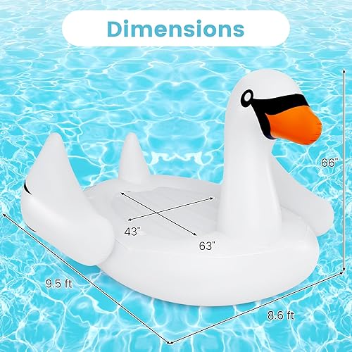 Miniatura 6 de Goplus Isla flotante de cisne inflable gigante, flotador de piscina para 4 personas con 4 soportes para tazas, muelle flotante recreativo para lago,