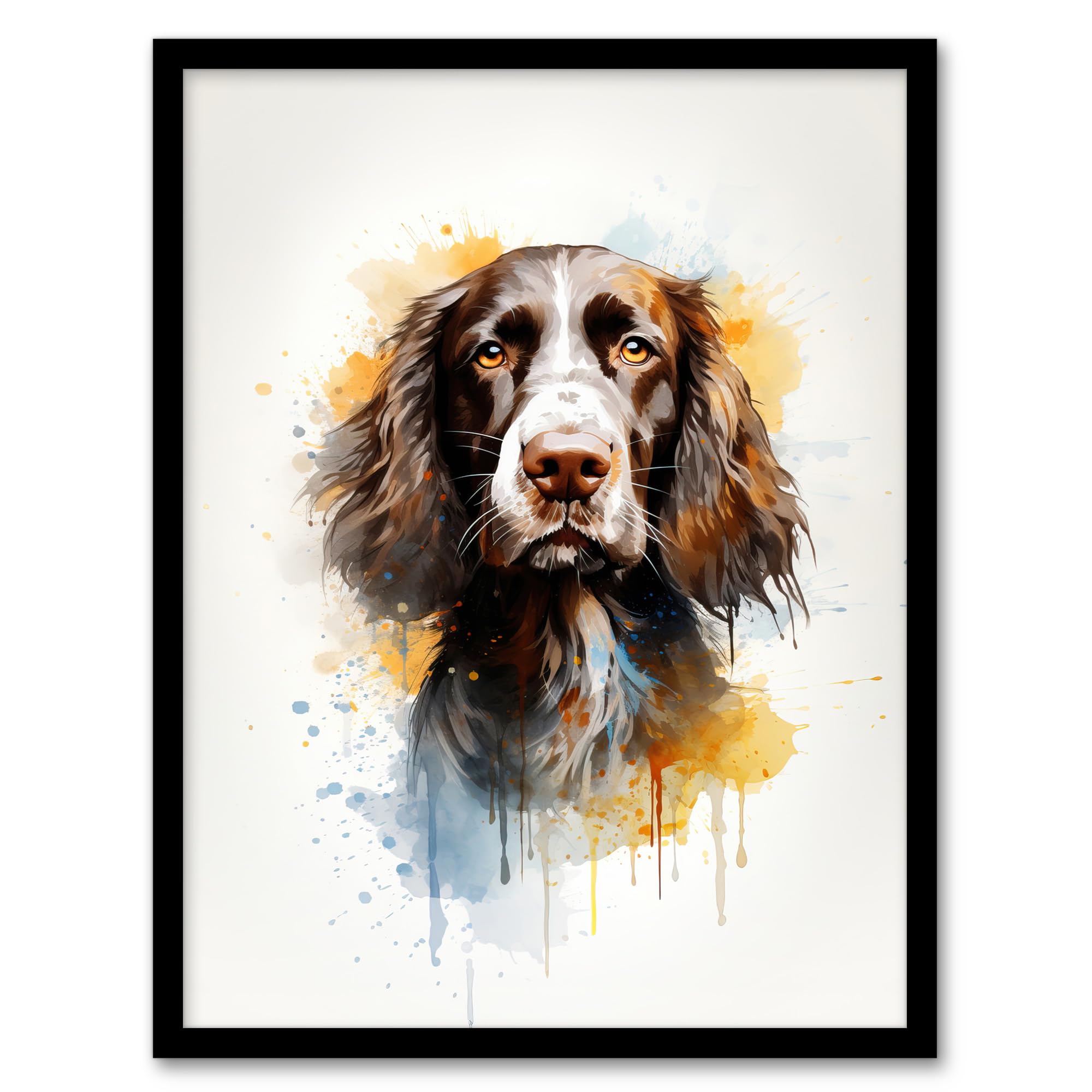 Artery8 English Springer Spaniel Lovers Gift Watercolour Pet Portrait Painting Artwork Artwork Framed Wall Art Print A4