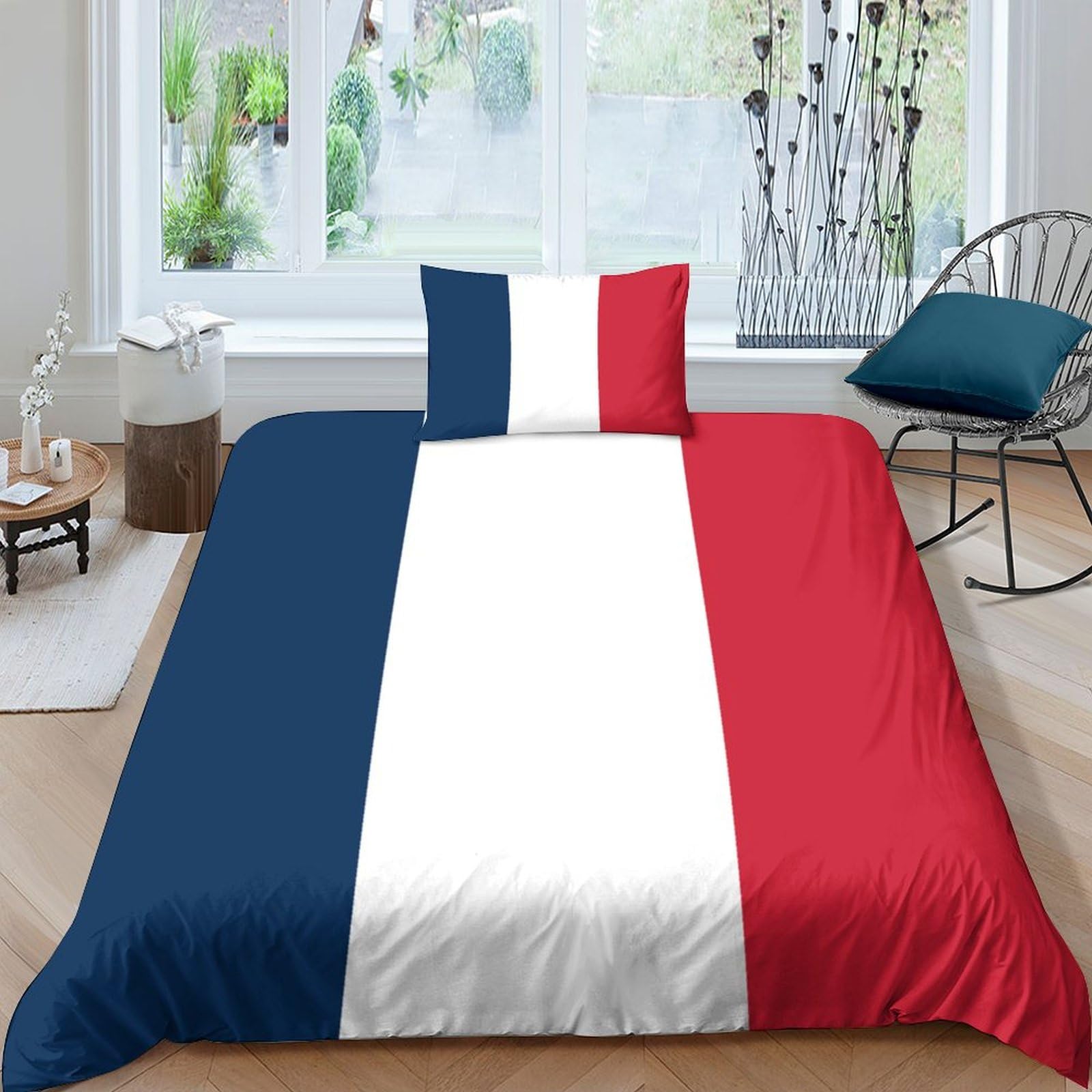 AAHARYA France Flag 3D Printed Room Decor Duvet Cover 3Pcs,Soft Cosy Easy Care Polycotton National FlagBedding Set,with Hidden Zipper Quilt Cover And Pillowcase Single（135x200cm）